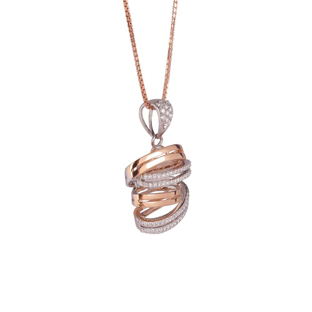 Crafted in 12.93 grams of 18-karat Rose Gold, The Captra Pendant Earrings Jewelry Set contains 142 Stones of Round Diamonds with a total of 0.83-Carats in F-G Color and VVS-VS Clarity. This style does not include chain.

CONTEMPORARY AND TIMELESS