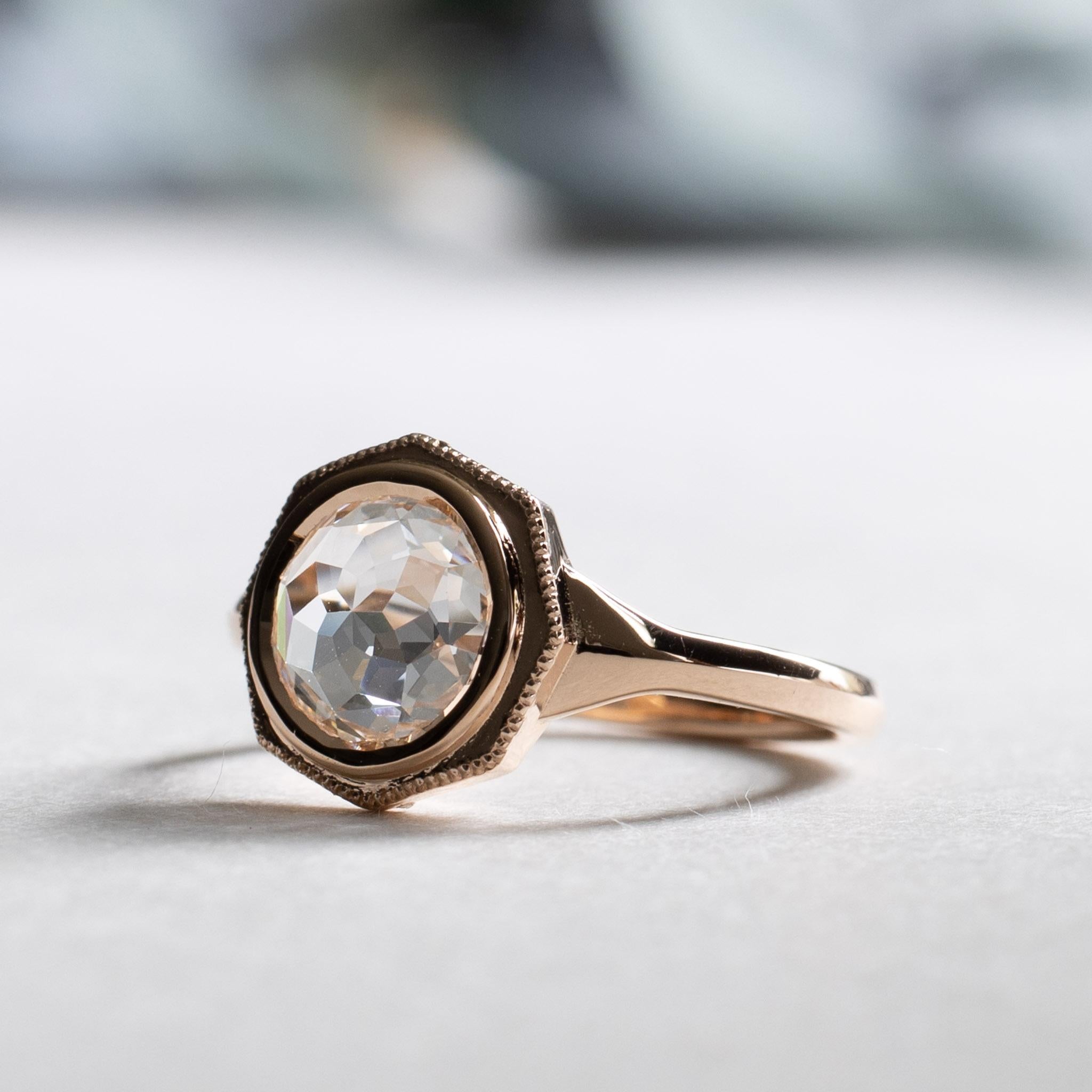 For Sale:  18K Rose Gold 1 Carat Rose Cut Diamond Ring 2