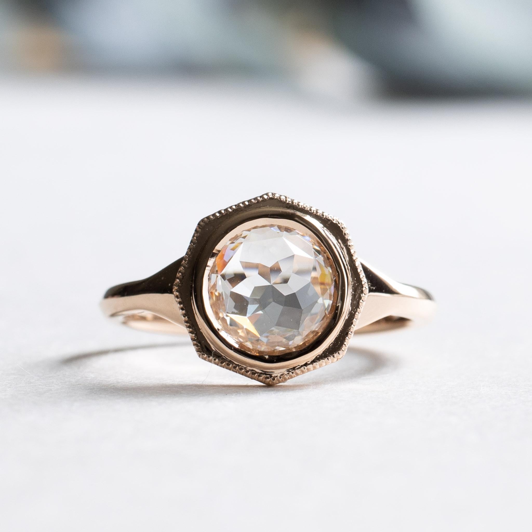 For Sale:  18K Rose Gold 1 Carat Rose Cut Diamond Ring 4