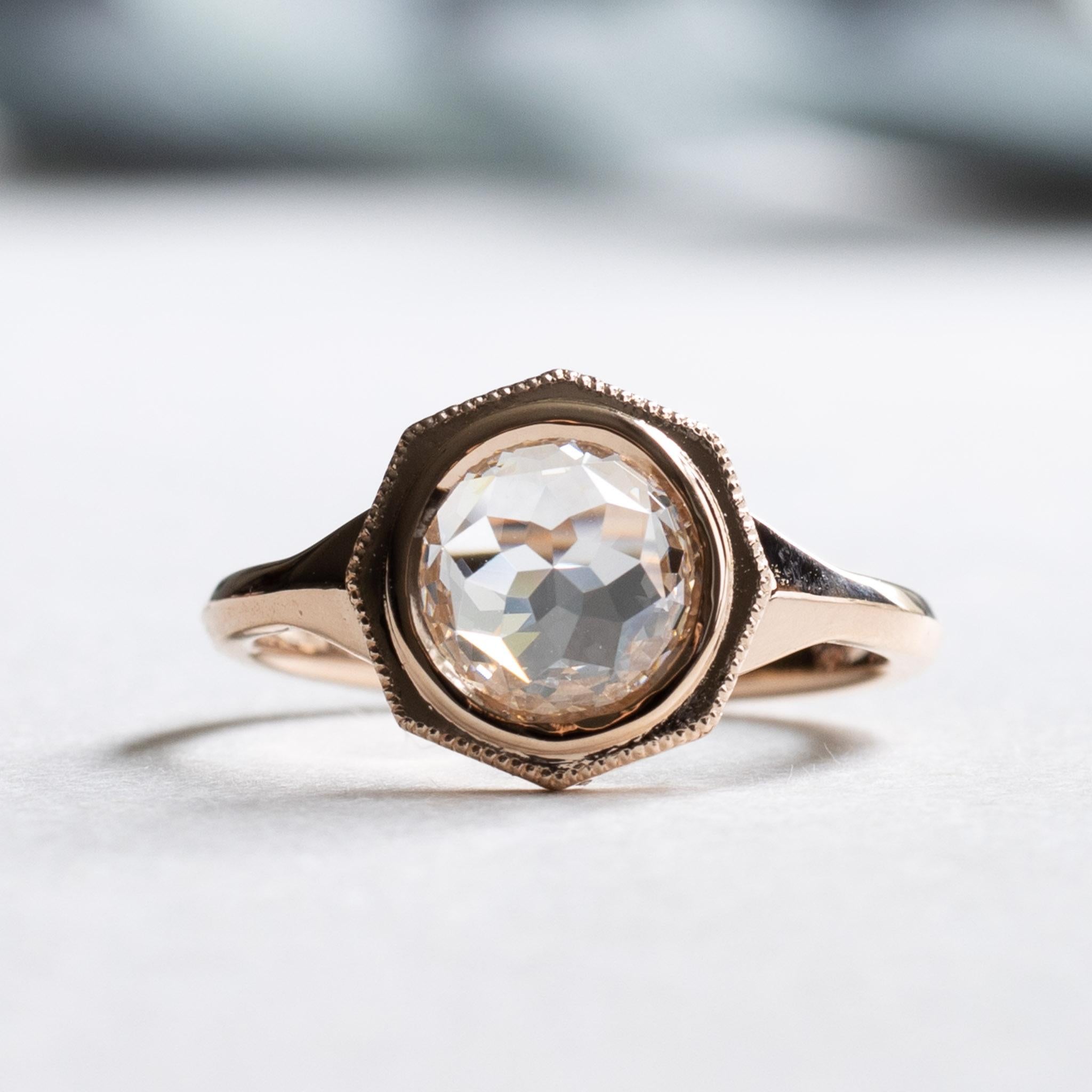 For Sale:  18K Rose Gold 1 Carat Rose Cut Diamond Ring 7