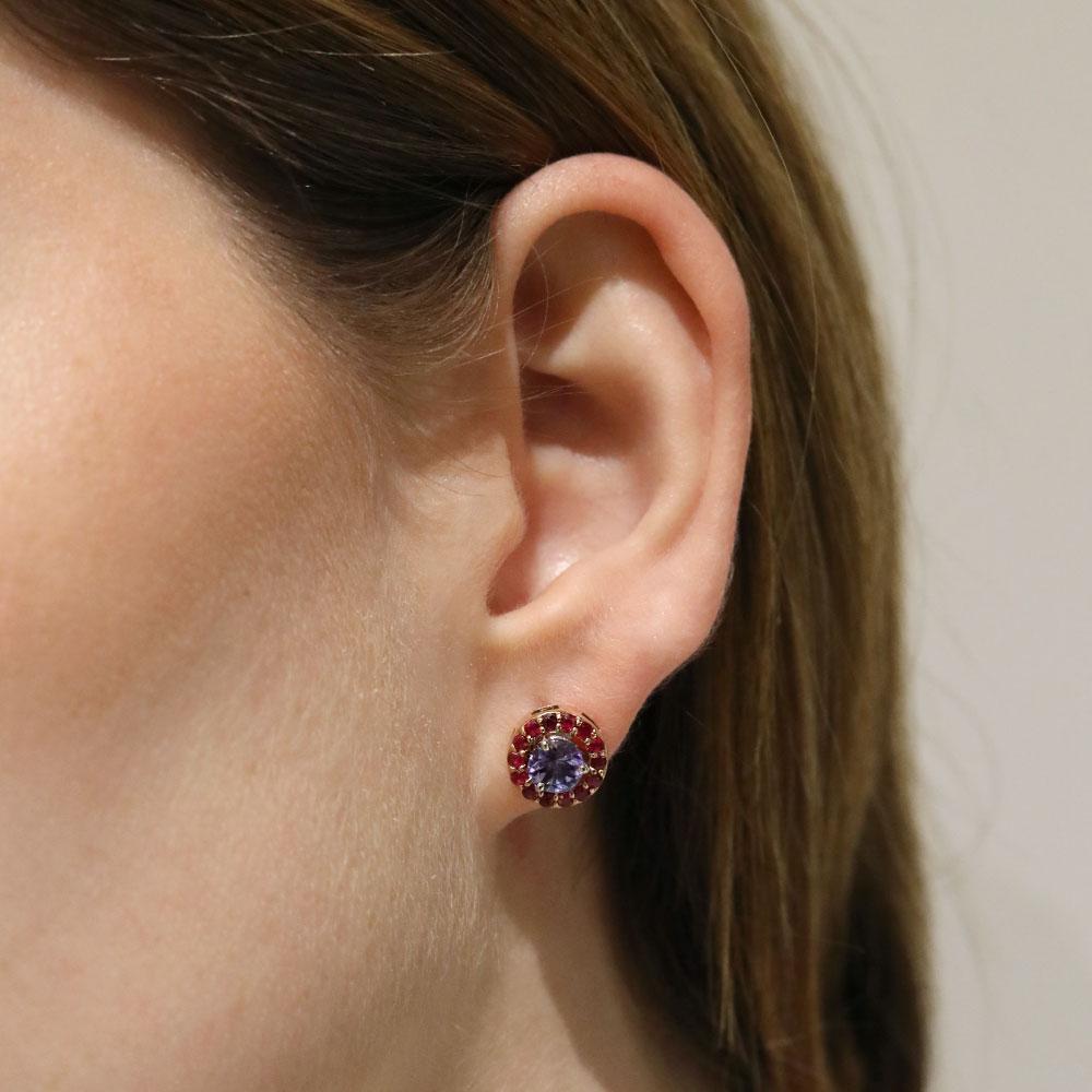Alessa Ruby Stud + Diamond Cluster 18 Karat White Gold Bloom By Lu Collection In New Condition For Sale In London, GB