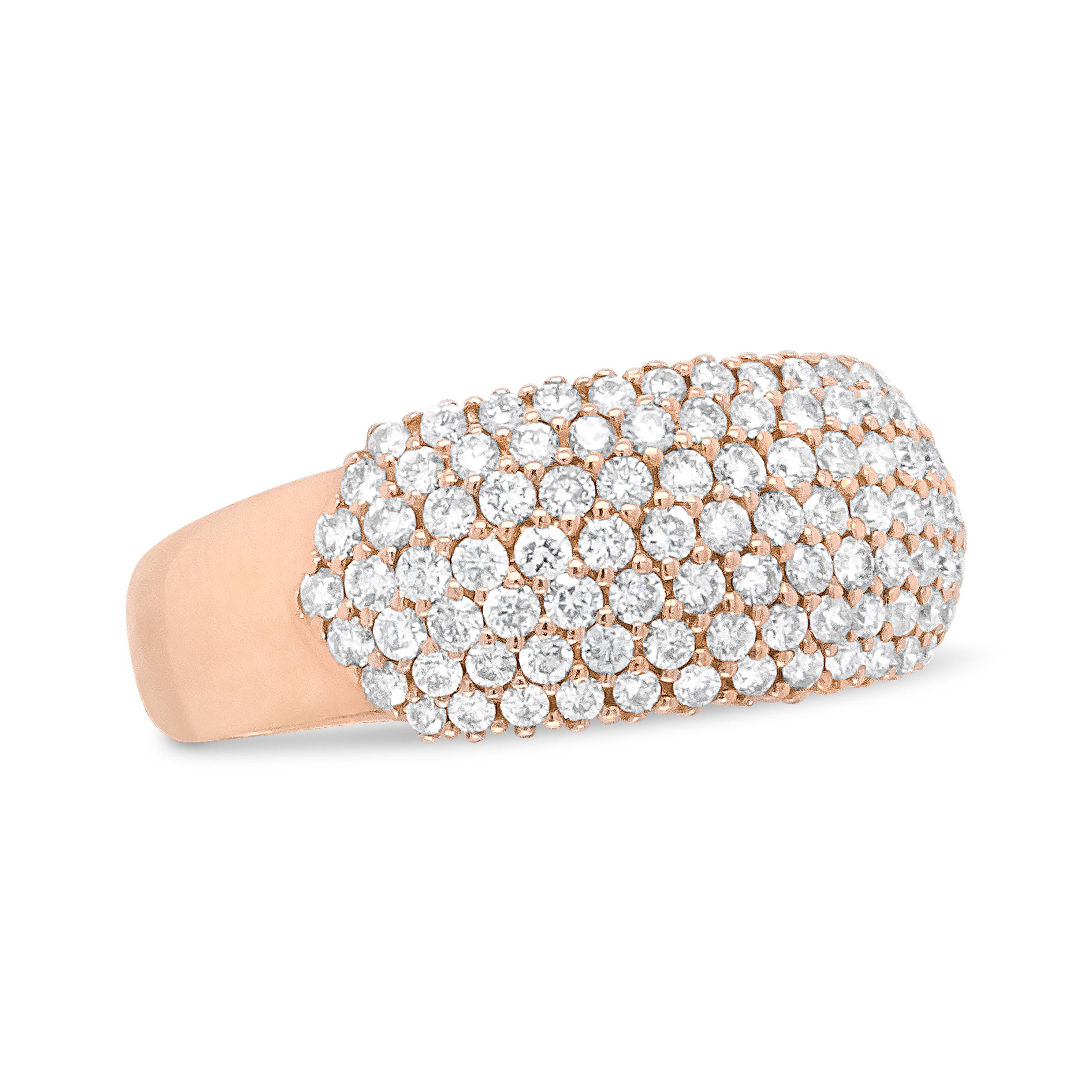 Celebrate life's most special moments with our 18K rose gold 1.00 cttw diamond multi row dome band ring. This elegant and luxurious ring is the perfect gift for any occasion, whether it's an engagement, a wedding, an anniversary, or simply a way to