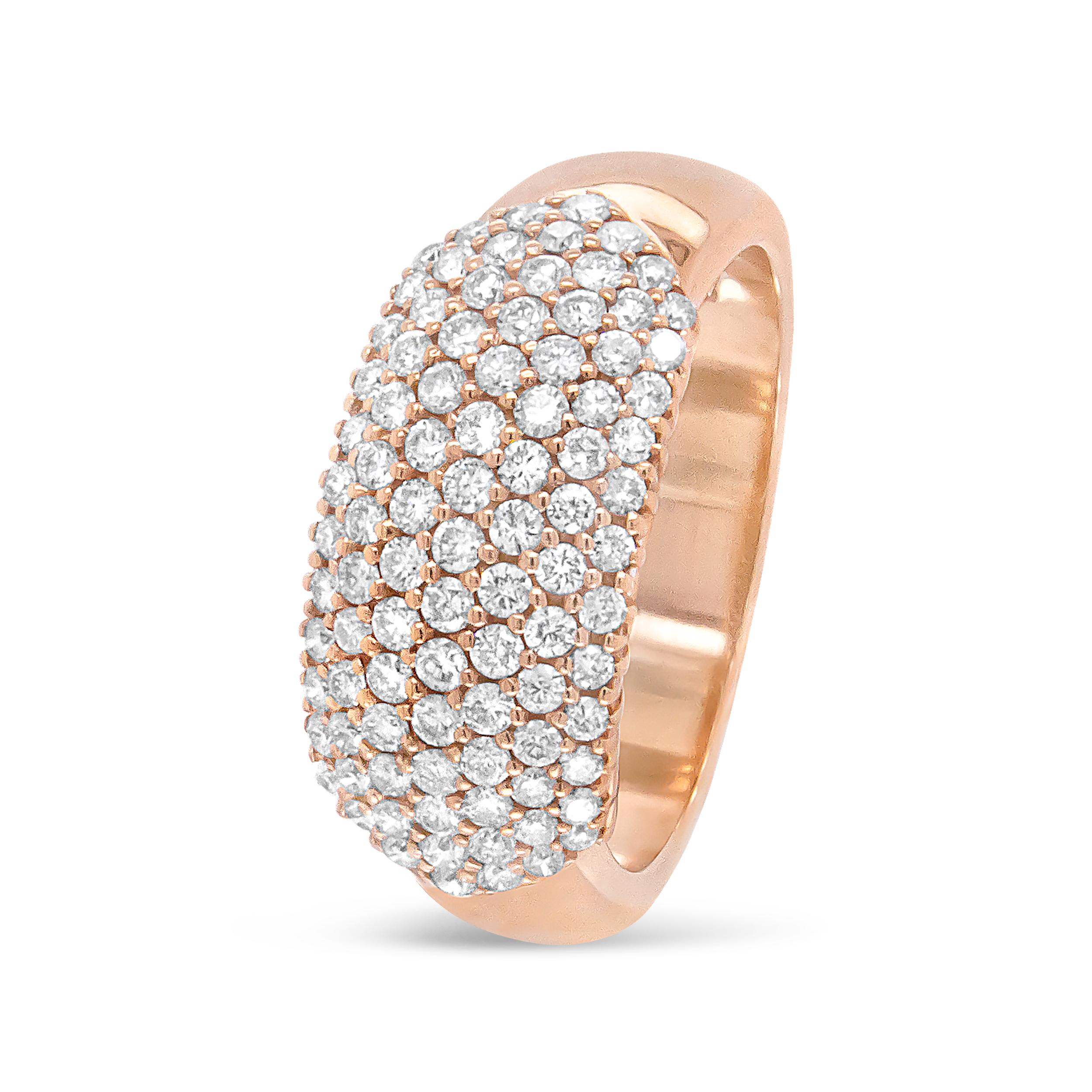 Modern 18k Rose Gold 1.0 Carat Diamond Multi Row Dome Band Ring For Sale