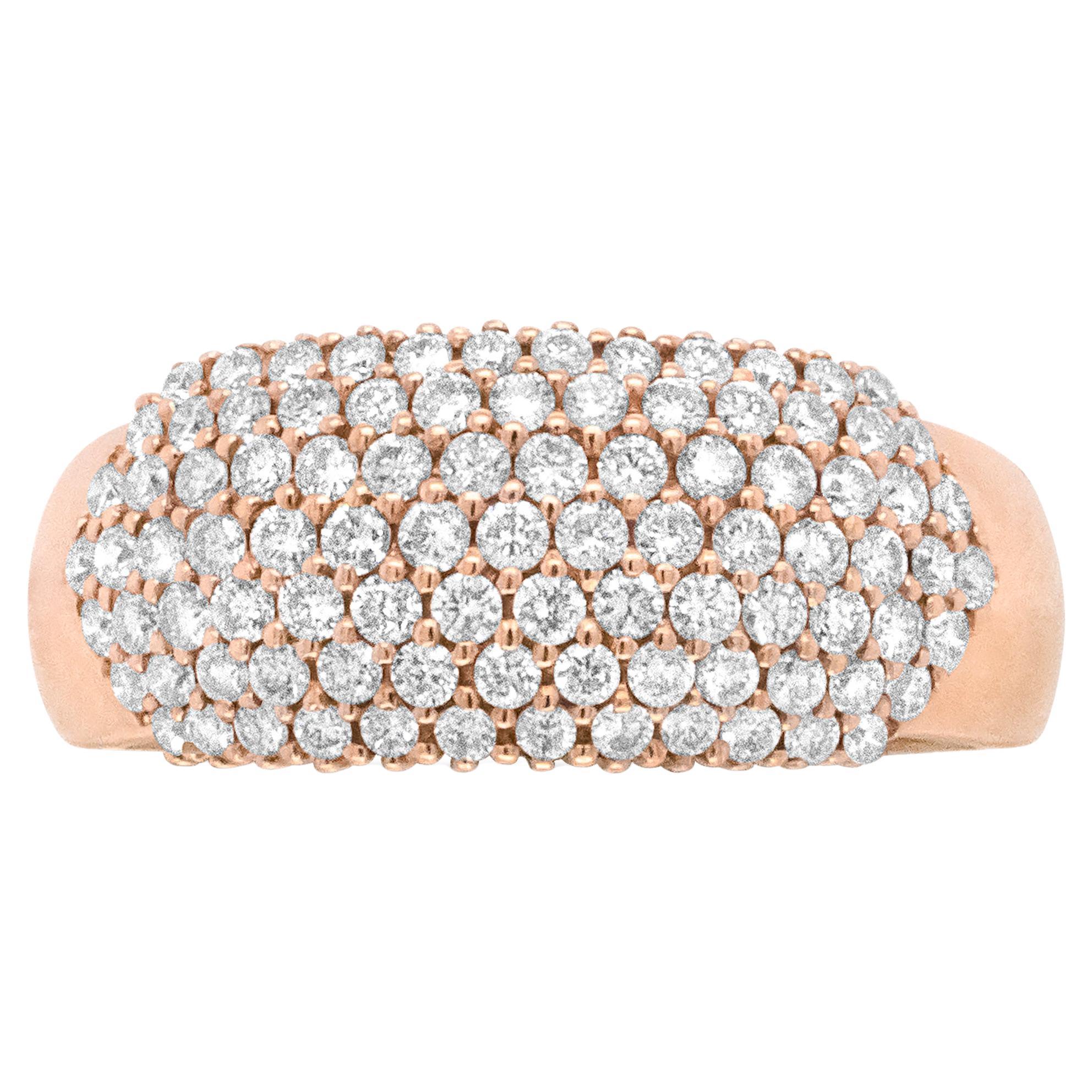 18k Rose Gold 1.0 Carat Diamond Multi Row Dome Band Ring For Sale