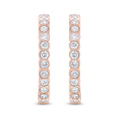18K Rose Gold 1.0 Carat Round Bezel-Set Diamond Hoop Earrings