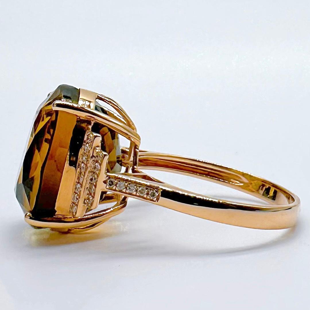 Cushion Cut 18K Rose Gold 10.1 CT Tourmaline Ring with Diamonds For Sale
