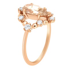 18K Rose Gold 1.10 Carat Pear Shape Light Champagne Halo Diamond Ring