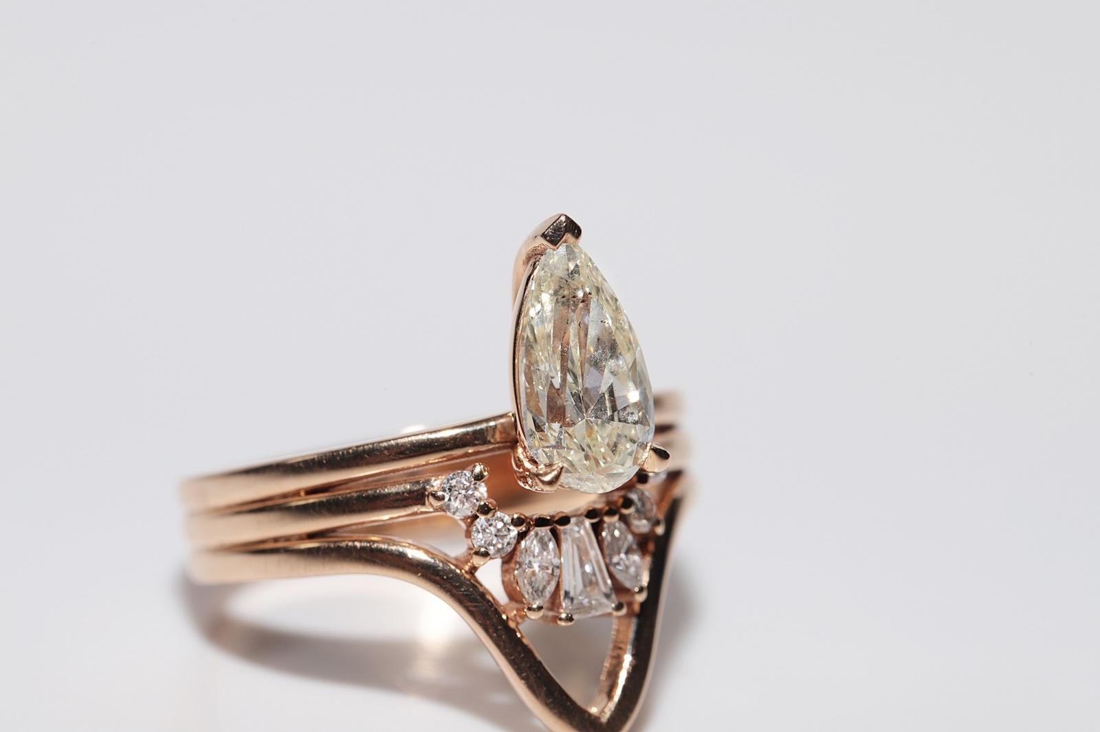 18k Rose Gold 1.20 Ct Natural Pear Cut Diamond Strong Ring For Sale 8