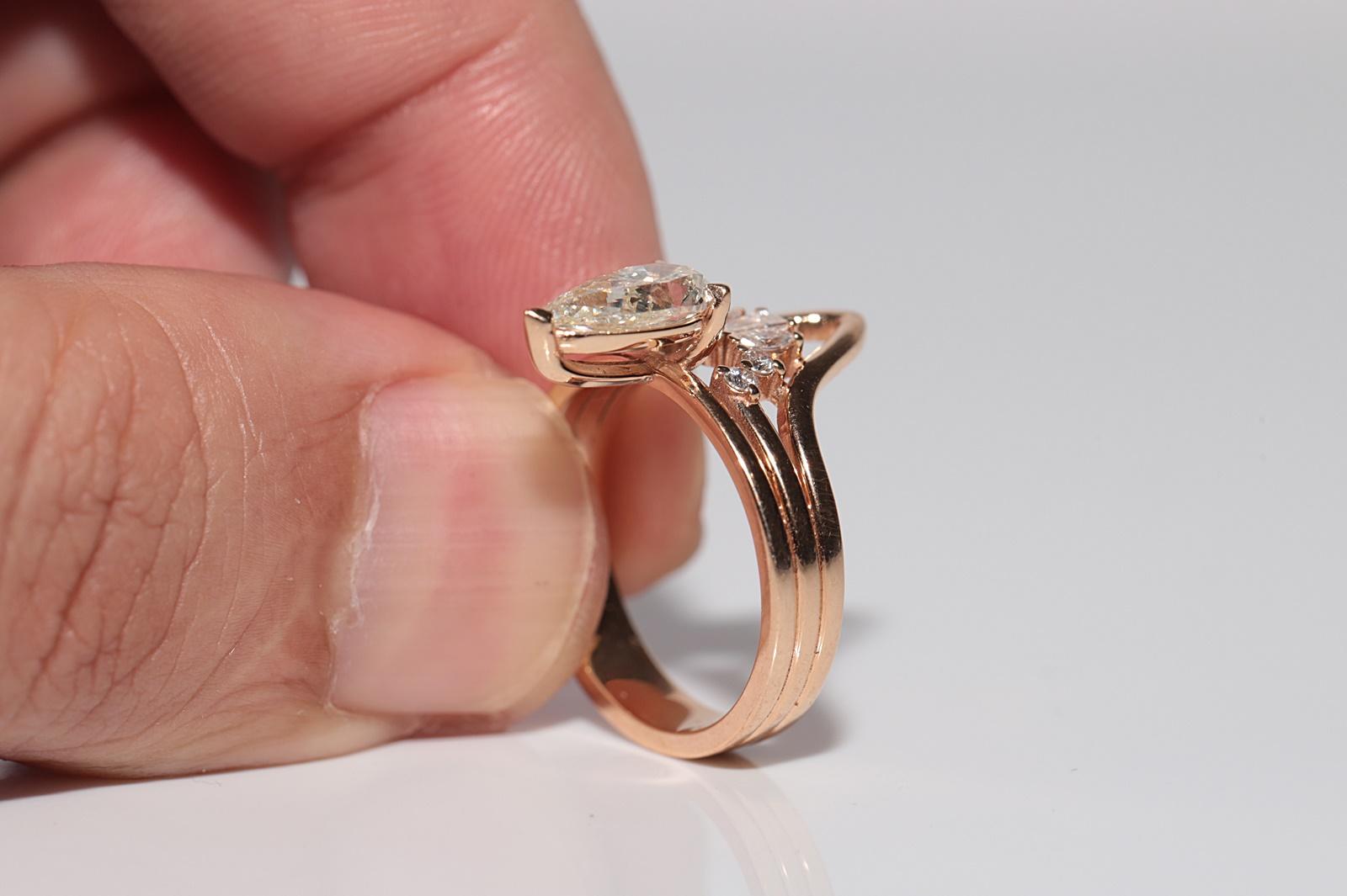 18k Rose Gold 1.20 Ct Natural Pear Cut Diamond Strong Ring For Sale 12