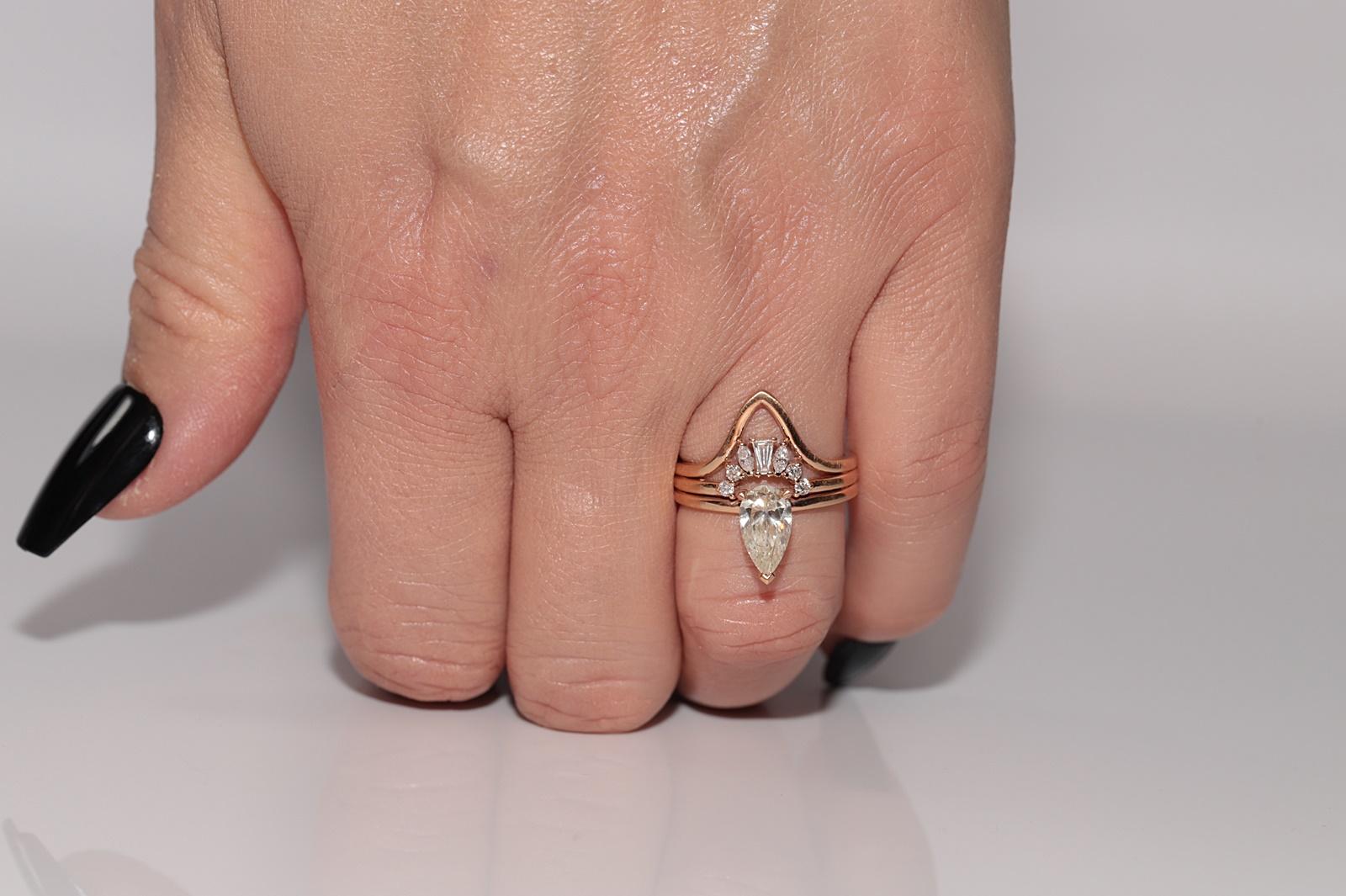 Women's 18k Rose Gold 1.20 Ct Natural Pear Cut Diamond Strong Ring For Sale