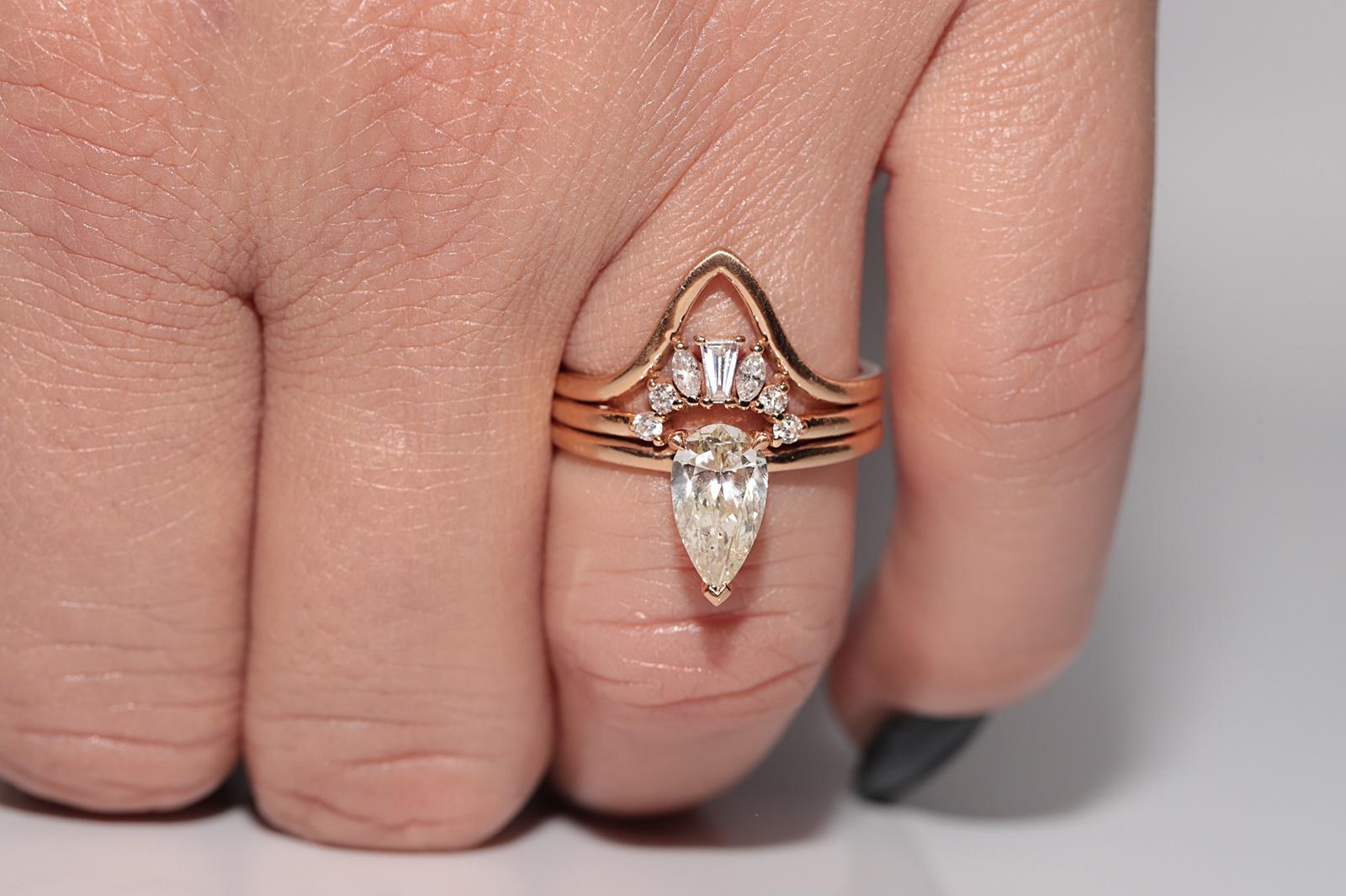 18k Rose Gold 1.20 Ct Natural Pear Cut Diamond Strong Ring For Sale 1