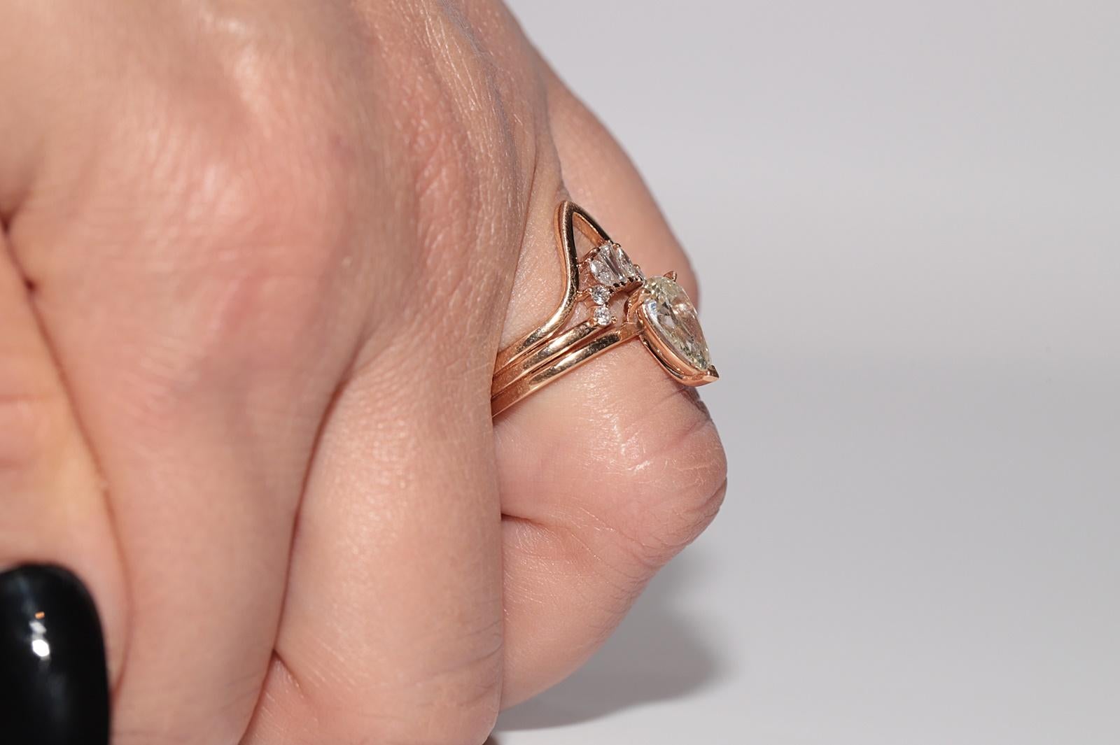 18k Rose Gold 1.20 Ct Natural Pear Cut Diamond Strong Ring For Sale 2