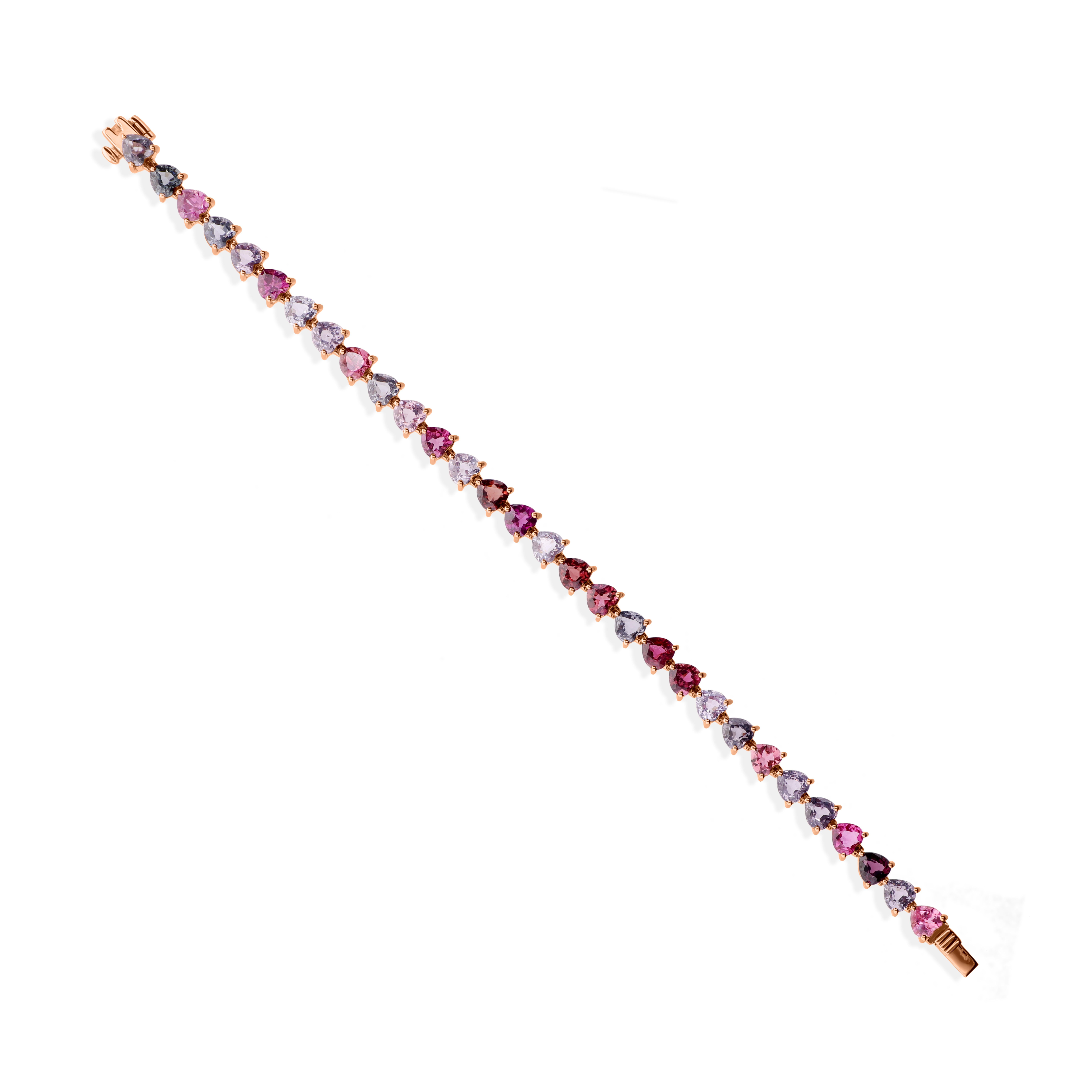 Bracelet de tennis en or rose 18K 12.22 CTW Heart Cut Multi Sapphire Tourmaline Cadeau en vente 2