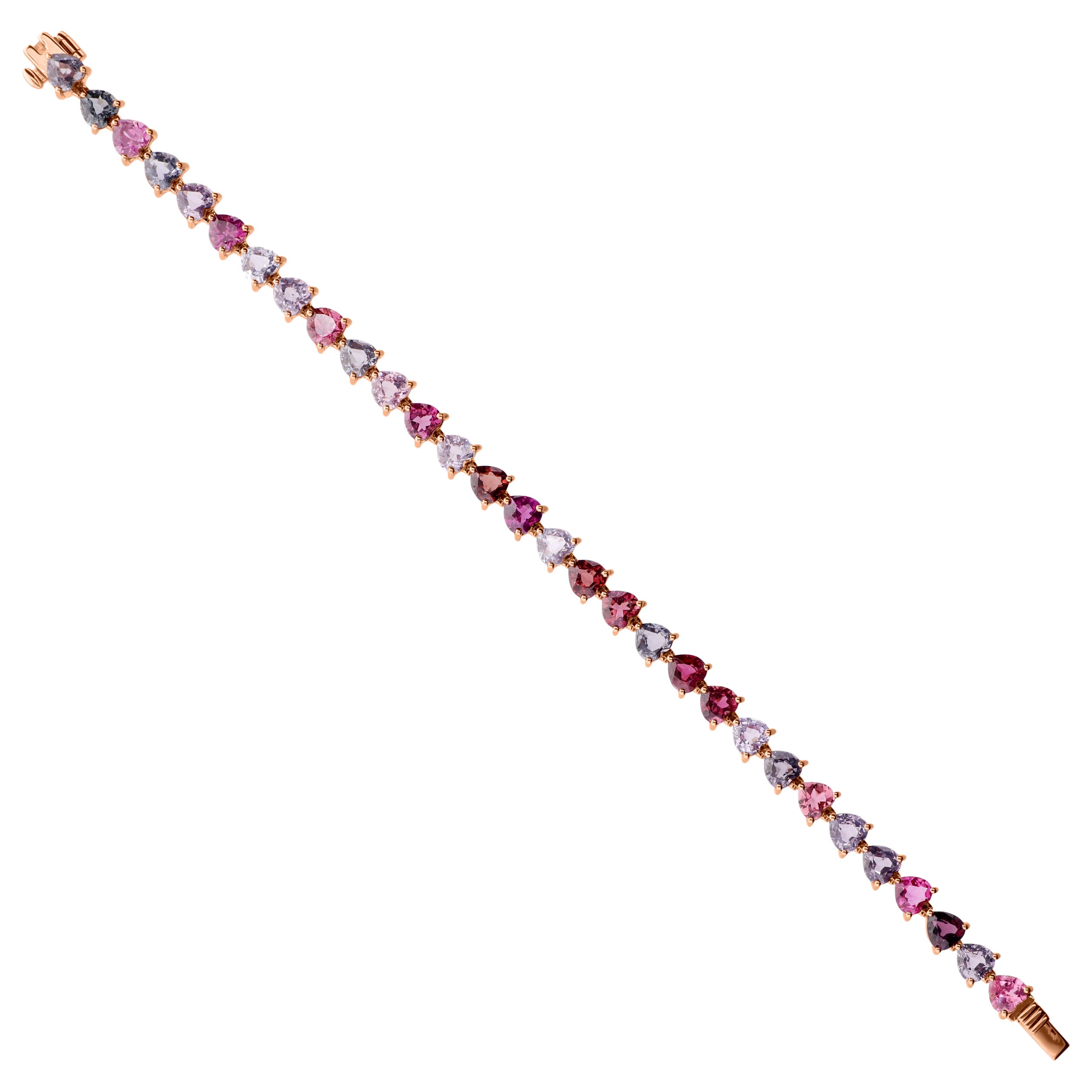 Bracelet de tennis en or rose 18K 12.22 CTW Heart Cut Multi Sapphire Tourmaline Cadeau en vente