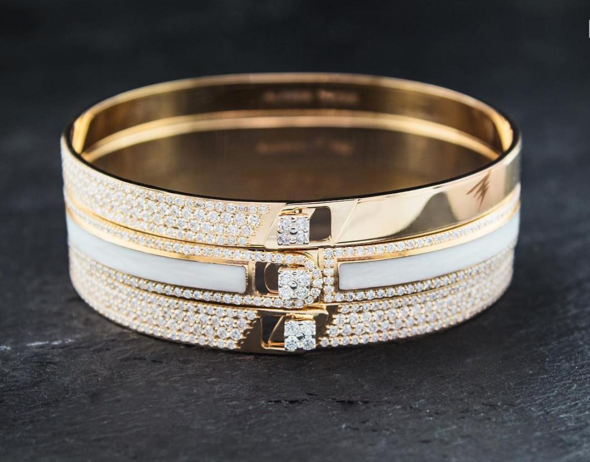 18K Rose Gold & 1.23 cts Colorless Diamond Half Pave Solid Bracelet by Alessa In New Condition For Sale In London, GB