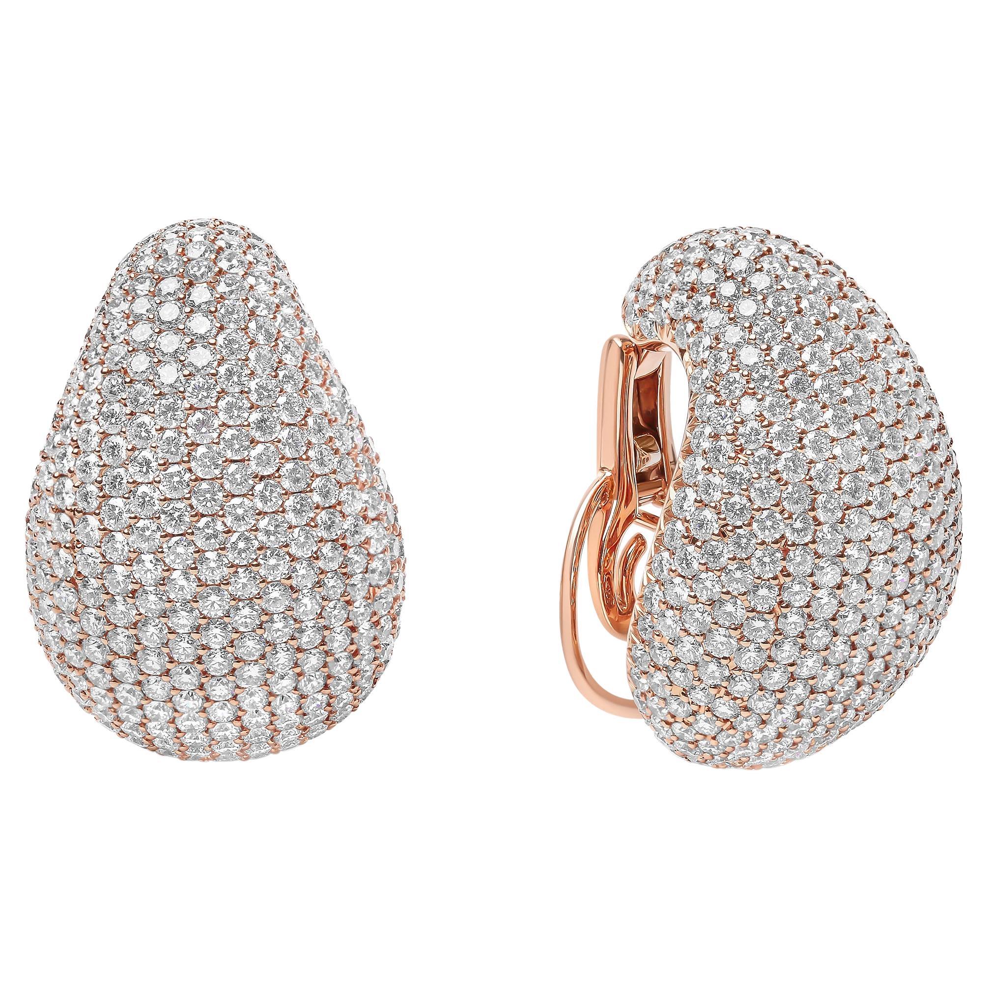 18K Rose Gold 13 1/5 Carat Diamond Sculptural Design Statement Stud Earrings