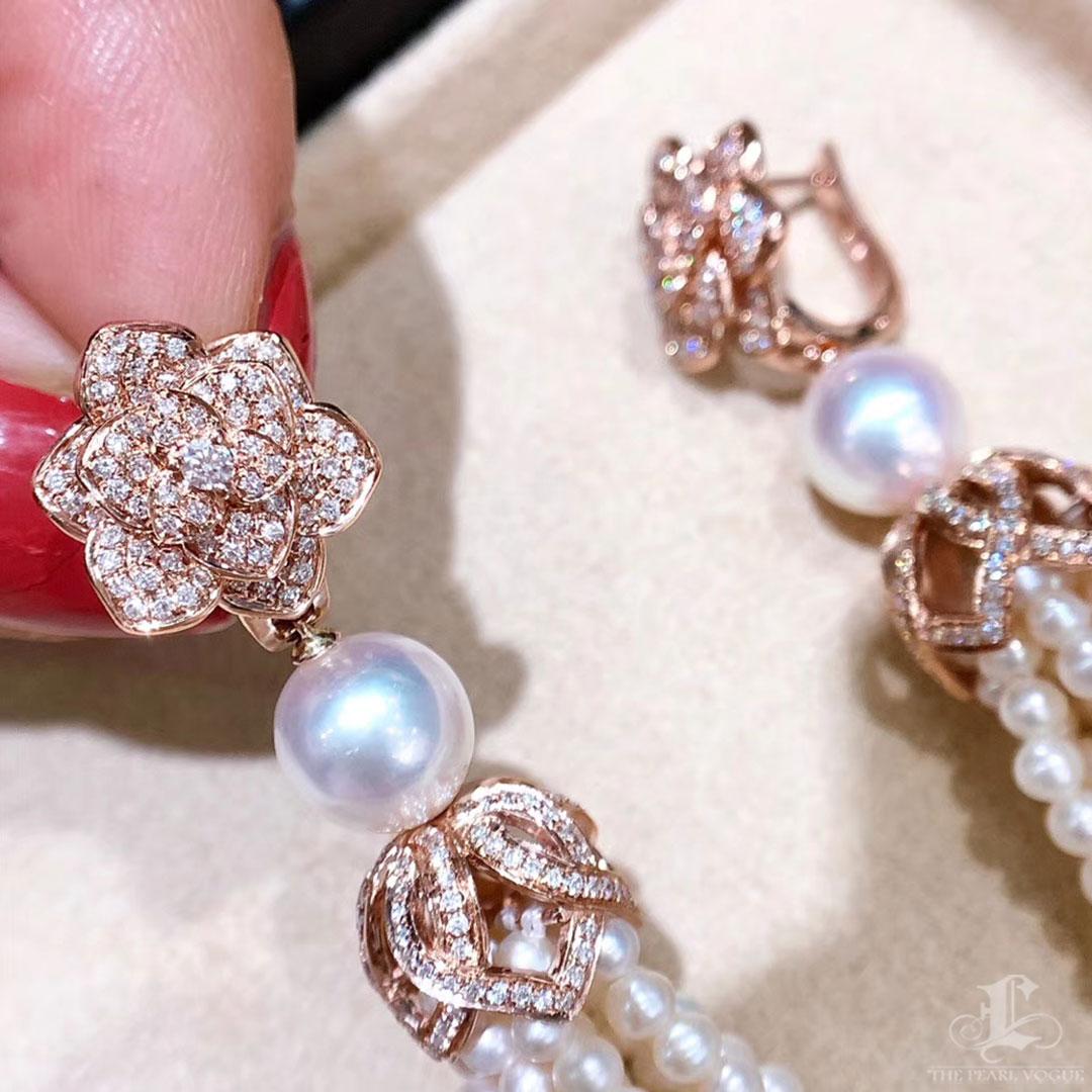 【Crown Radiance】Blooming Tassel Akoya & Freshwater Pearl Earrings 18K Rose Gold For Sale 1