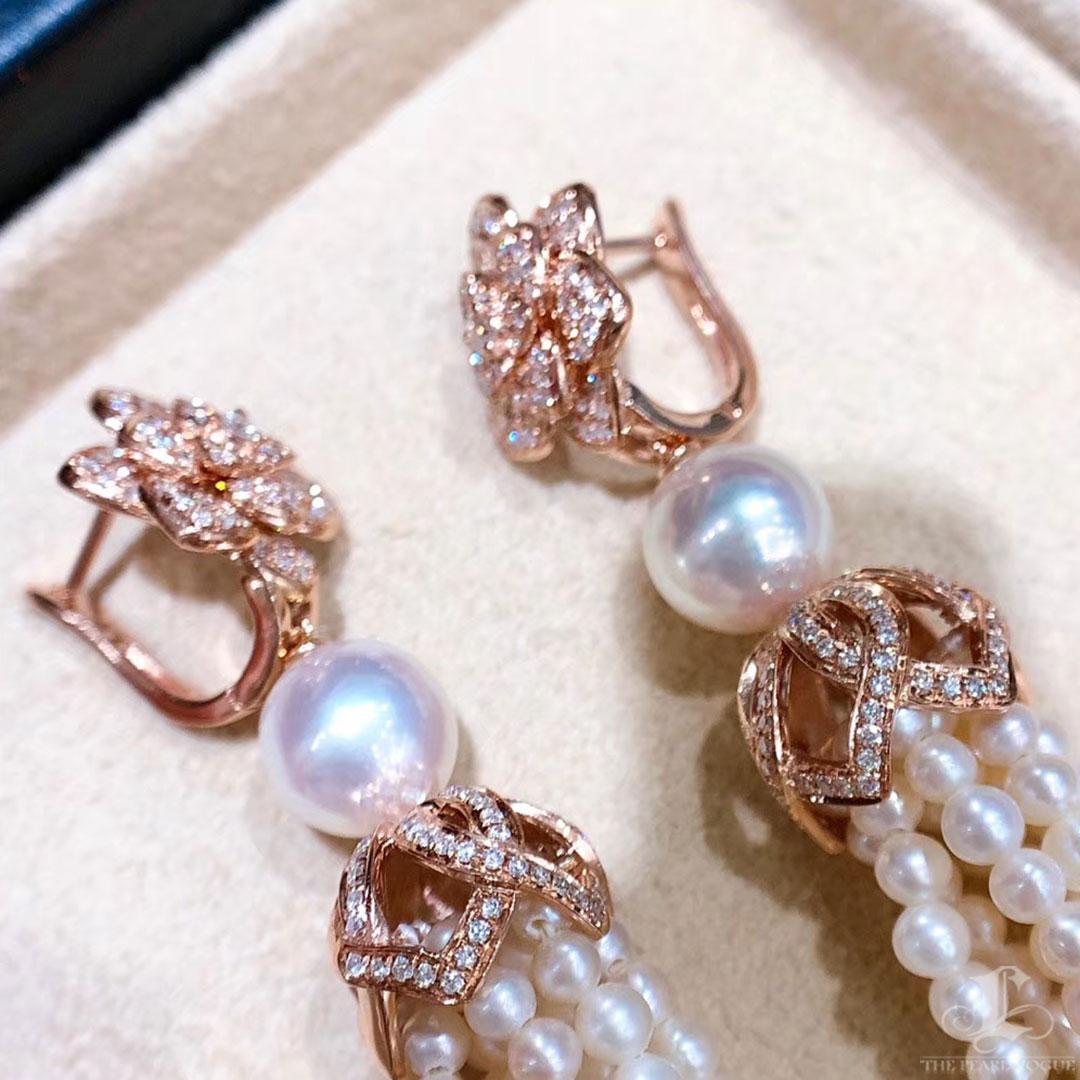 【Crown Radiance】Blooming Tassel Akoya & Freshwater Pearl Earrings 18K Rose Gold For Sale 2