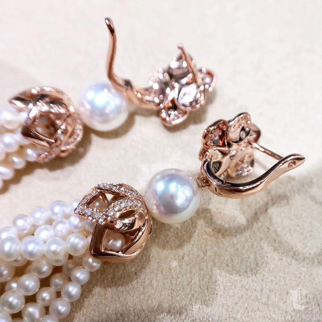 【Crown Radiance】Blooming Tassel Akoya & Freshwater Pearl Earrings 18K Rose Gold For Sale 3
