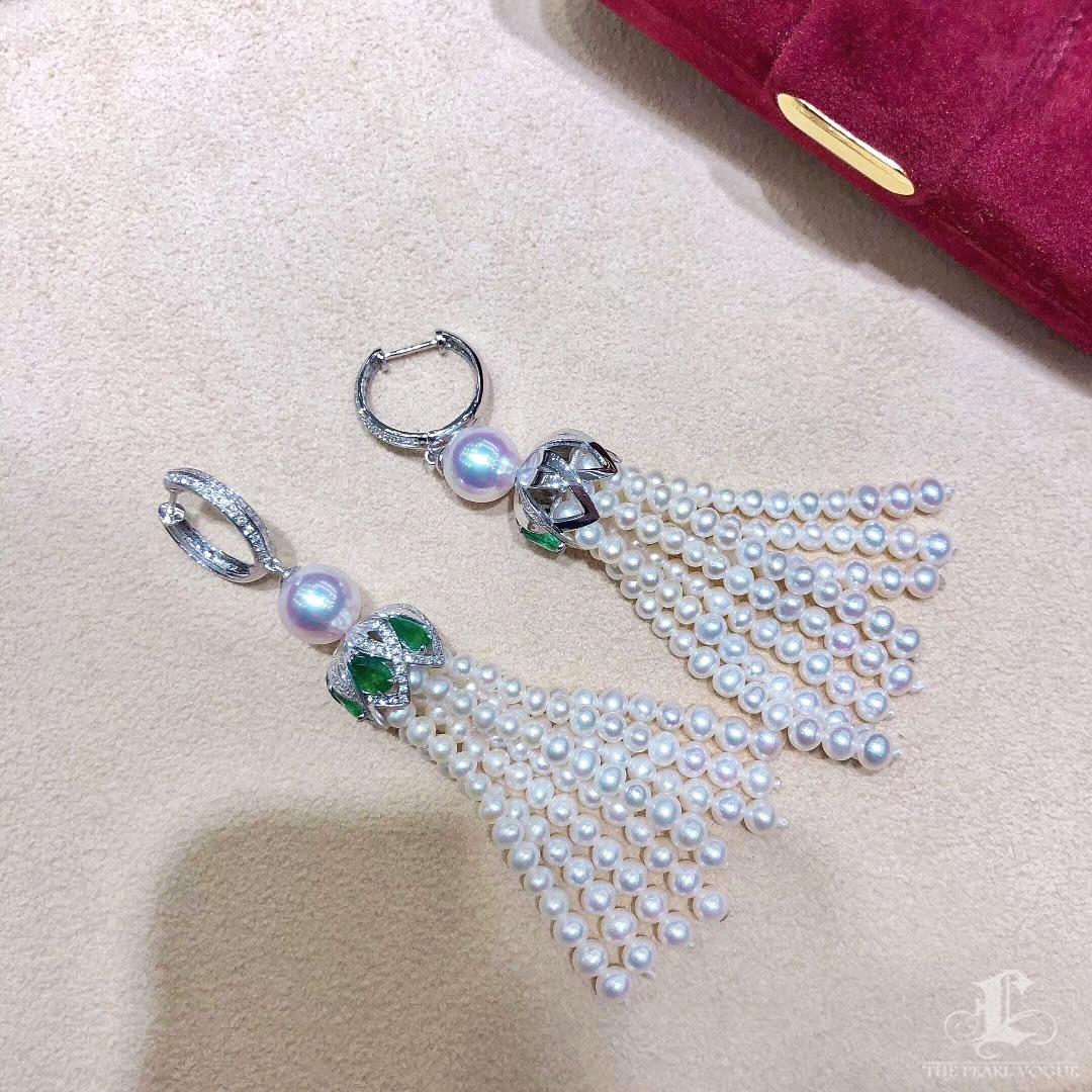 【Crown Radiance】Emerald Tassel Akoya Perle & Diamant-Ohrringe im Angebot 4
