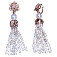 【Crown Radiance】Blooming Tassel Akoya & Freshwater Pearl Earrings 18K Rose Gold