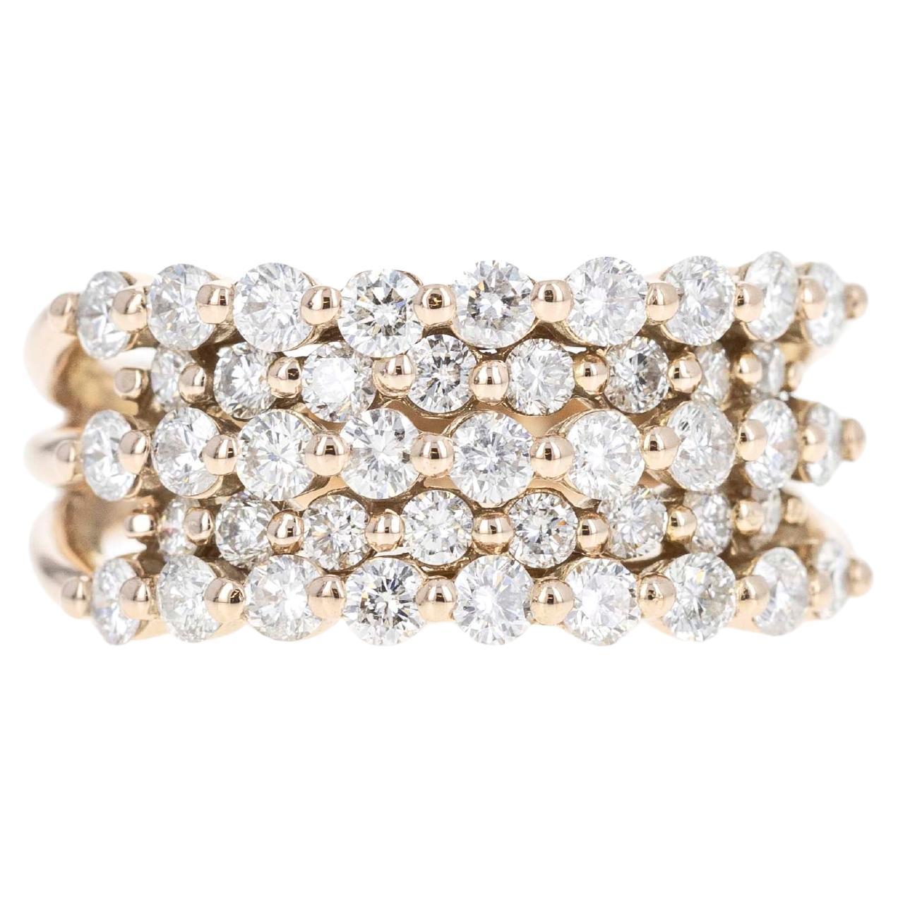 18K Rose Gold 1.51 Carat Diamond 5 Row Pave Band