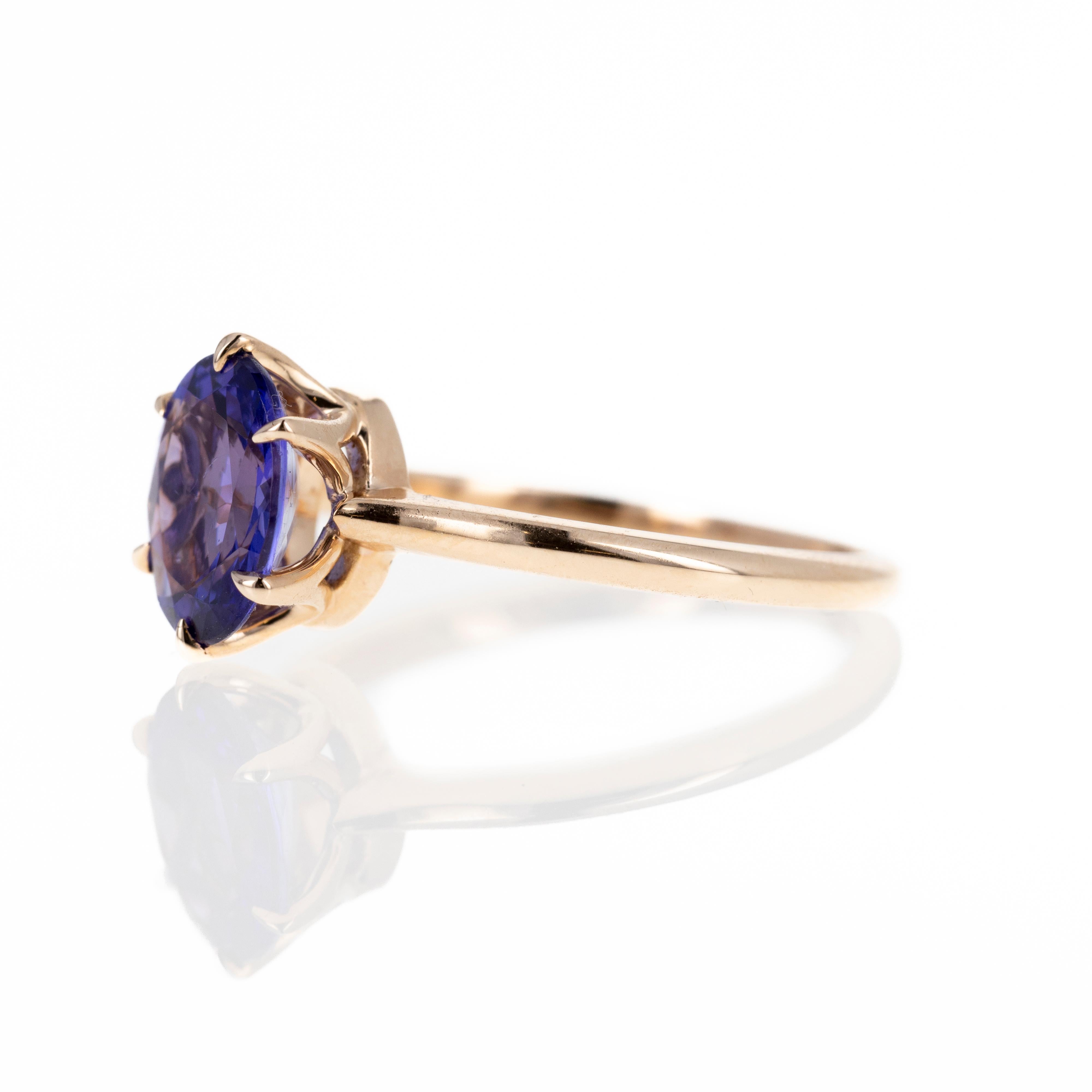 Bague en or rose 18 carats avec tanzanite ovale 1,58 carat Neuf - En vente à Cape May, NJ