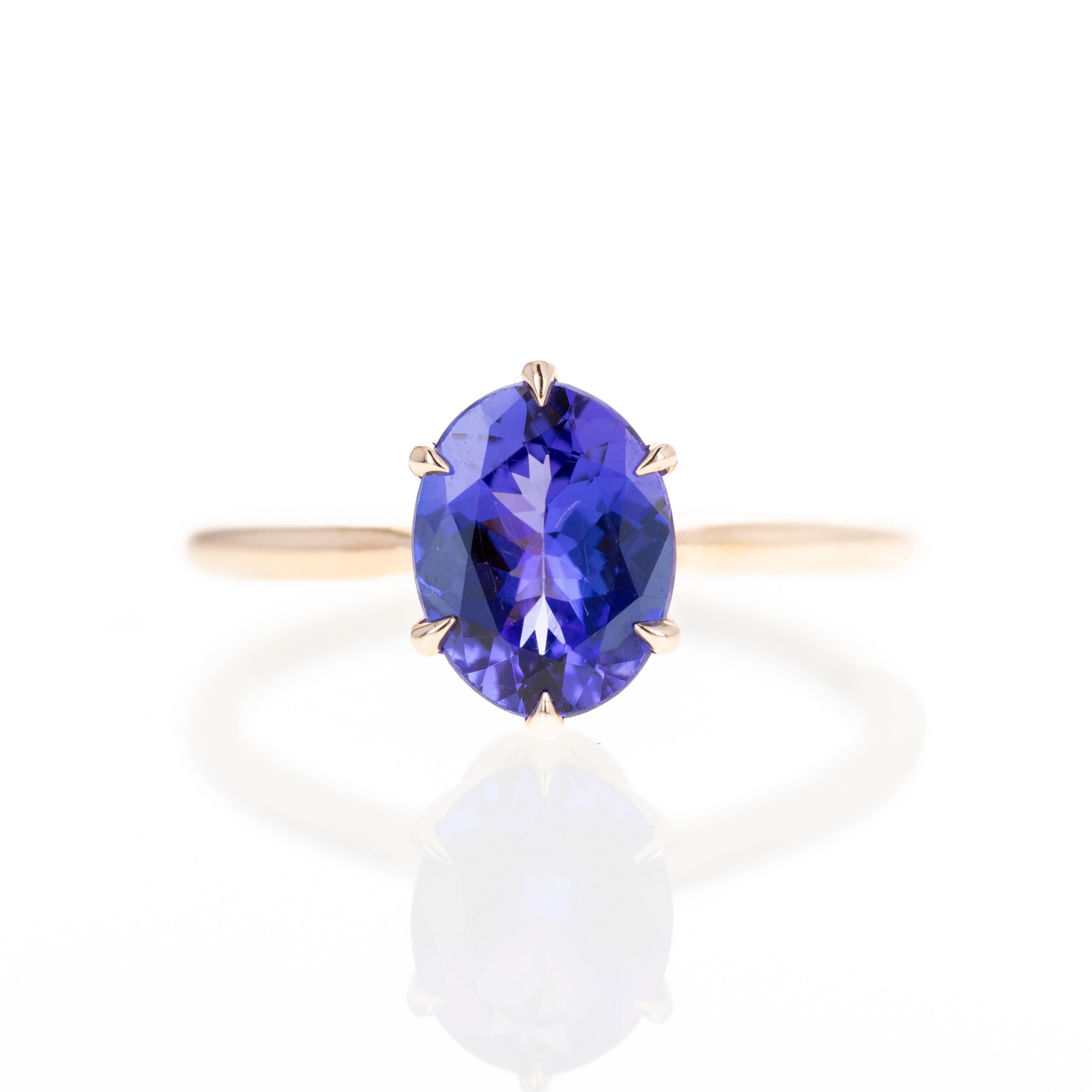 Bague en or rose 18 carats avec tanzanite ovale 1,58 carat en vente 1