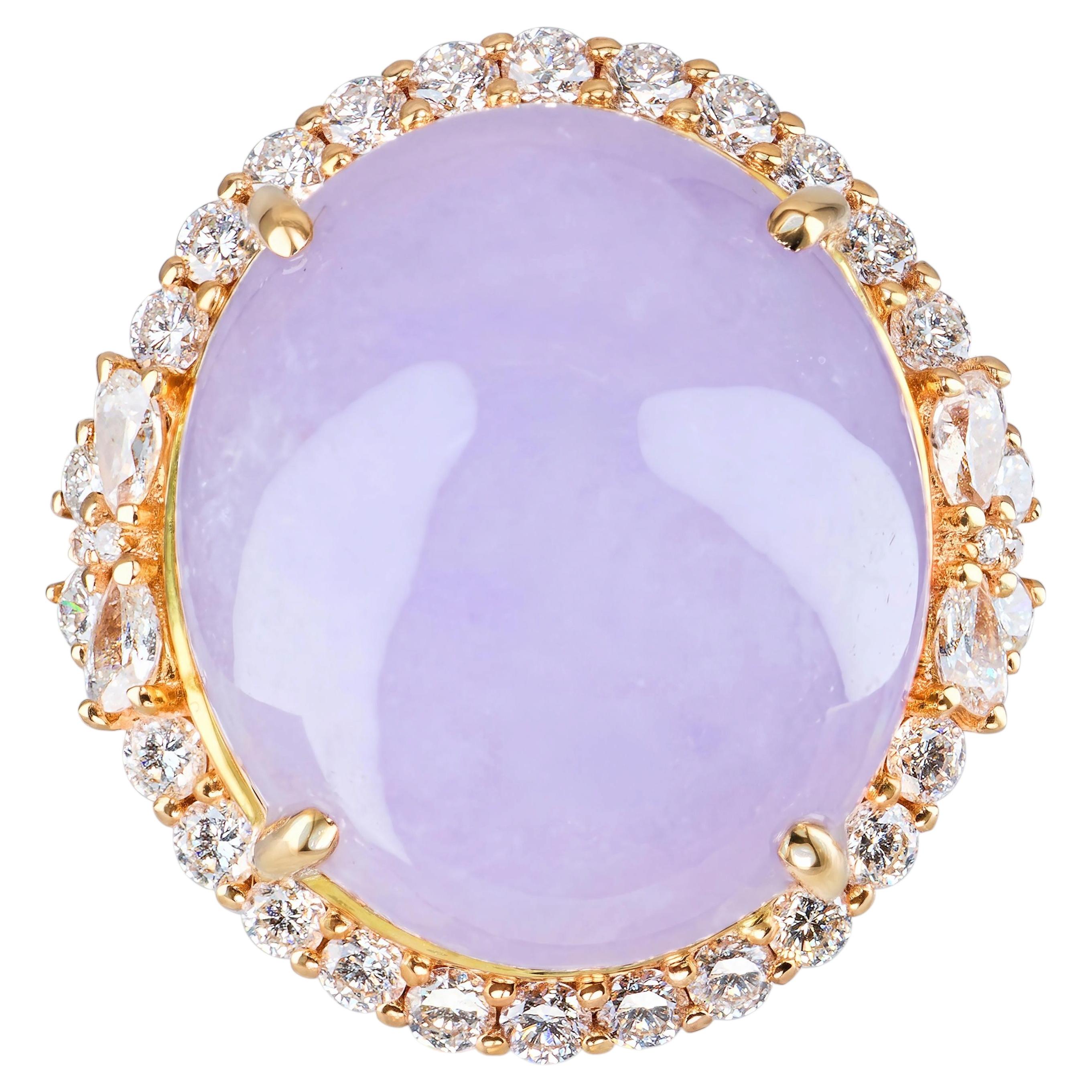 Anello in oro rosa 18 carati con giada lavanda da 19,2 carati e diamanti