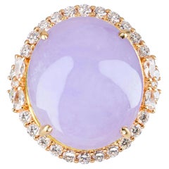18k Rose Gold 19.2ct Lavender Jade and Diamond Ring