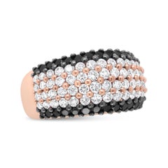 18K Rose Gold 2 1/5 Carat Black and White Diamond 6 Row Band Ring