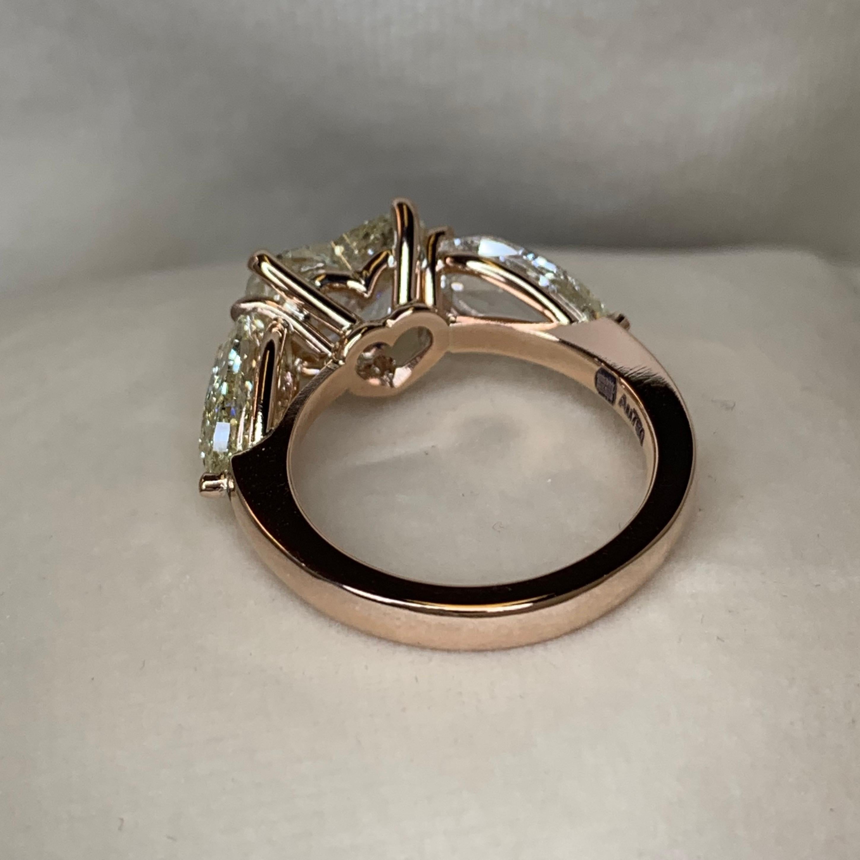 18K Rose Gold 2 Carat Heart shape and 2, 88 carat rose-cut Diamond Trilogy ring 2