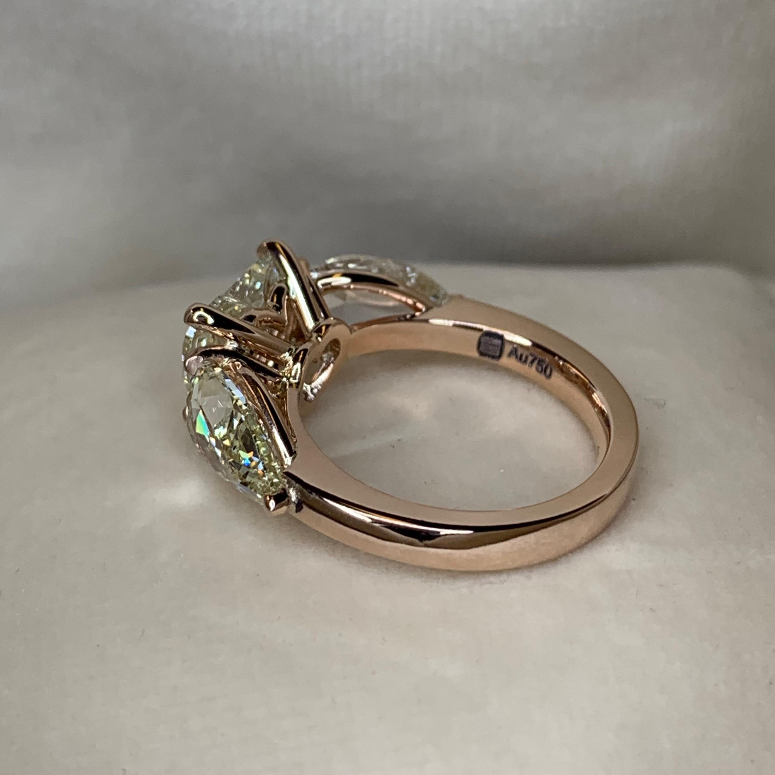 18K Rose Gold 2 Carat Heart shape and 2, 88 carat rose-cut Diamond Trilogy ring 3