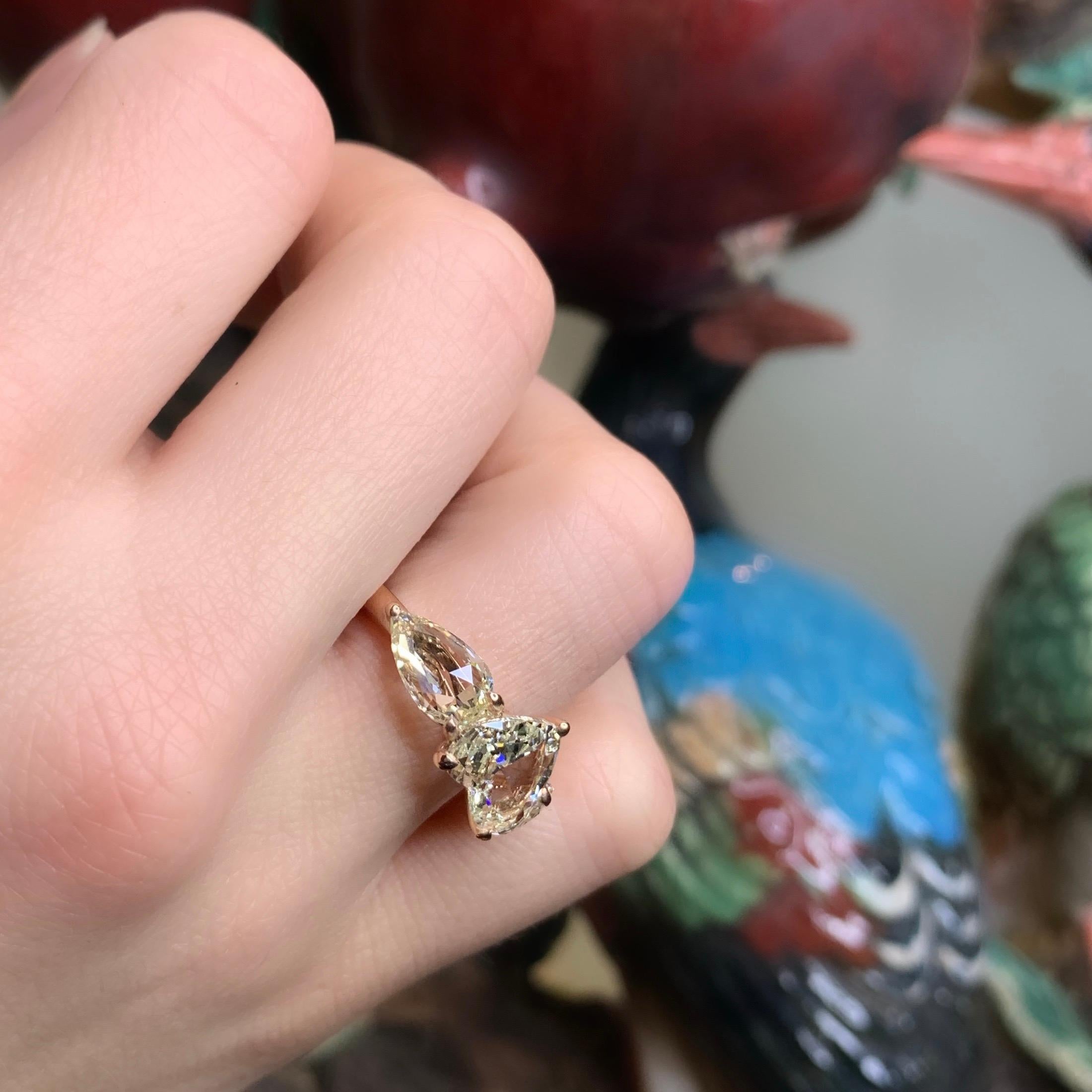 18K Rose Gold 2 Carat Heart shape and 2, 88 carat rose-cut Diamond Trilogy ring 9