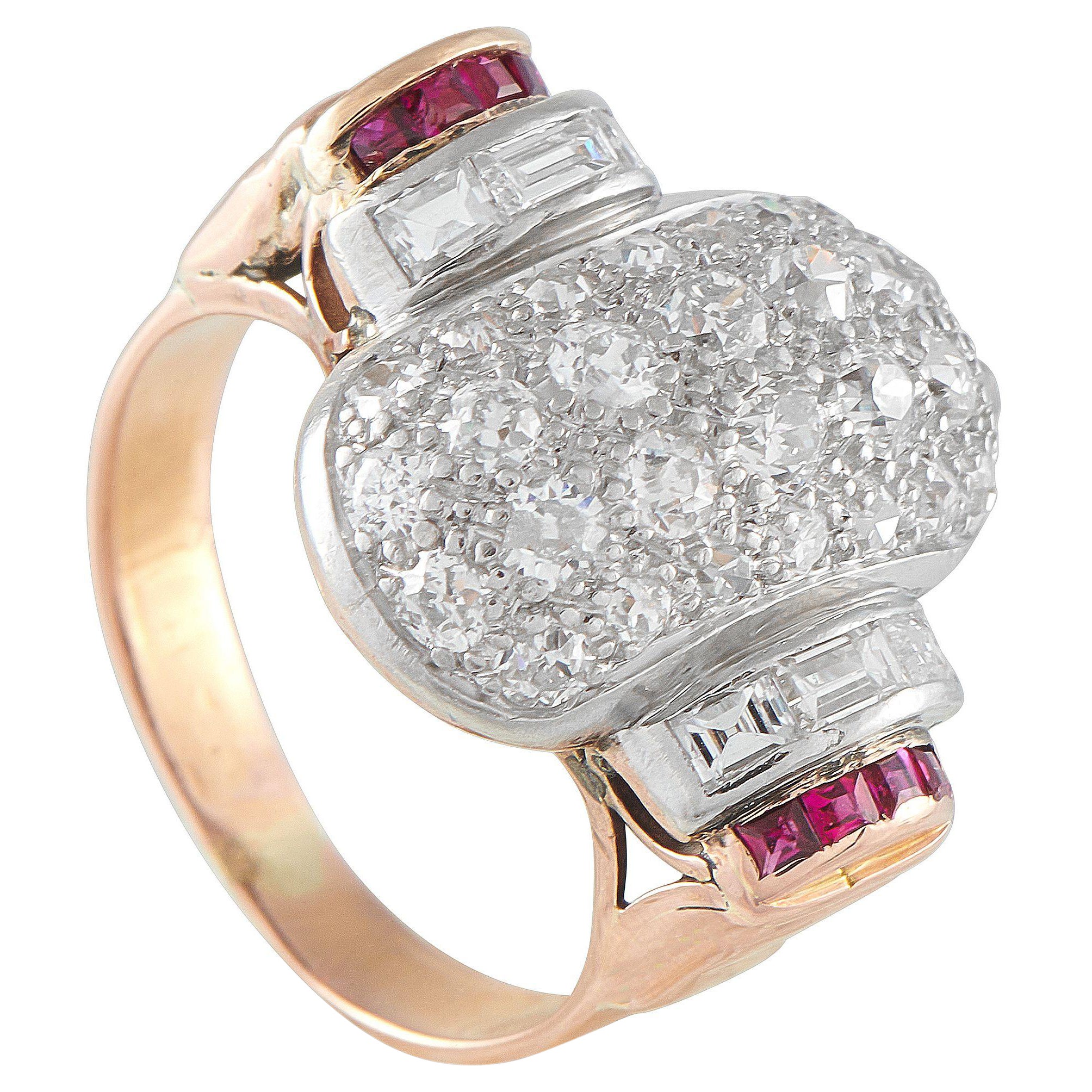 Bague en or rose 18K avec diamant et rubis de 2,07ct MF08-071025 en vente