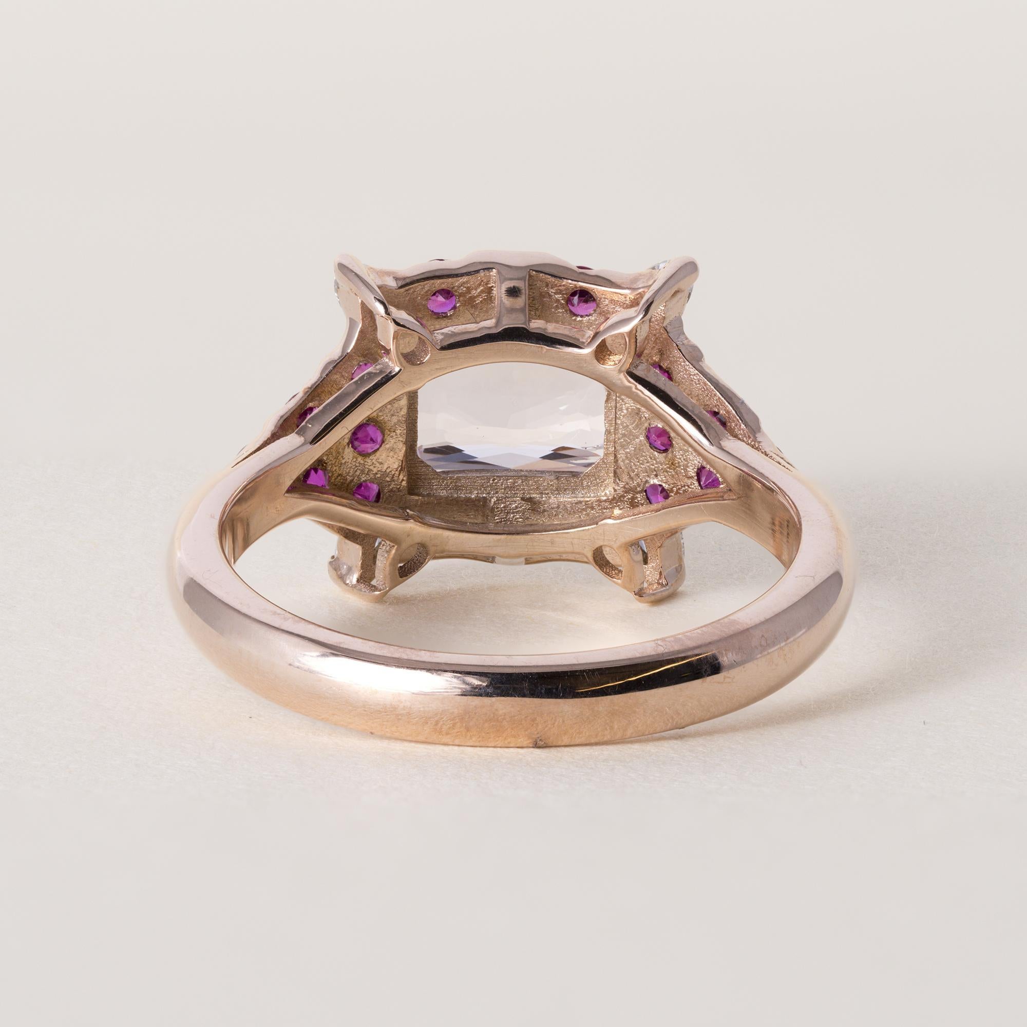 Bague en or rose 18 carats 2,08 carats Orange Peach Sapphire No Heat et diamant Ruby Pour femmes en vente