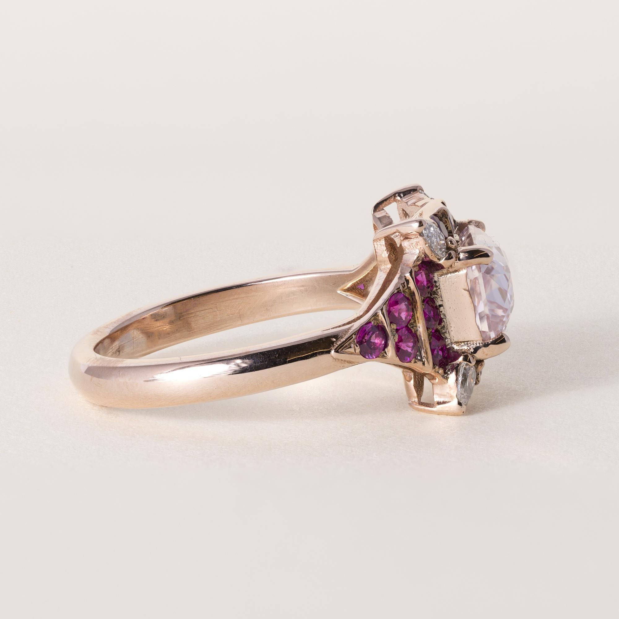 Bague en or rose 18 carats 2,08 carats Orange Peach Sapphire No Heat et diamant Ruby en vente 1