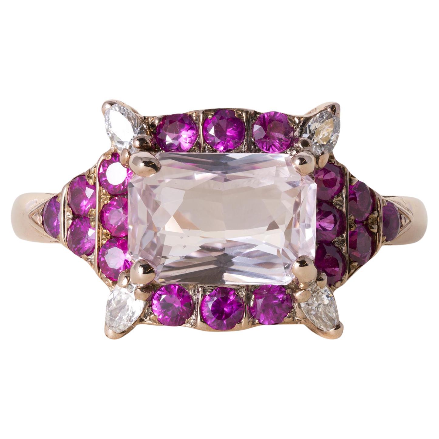 Bague en or rose 18 carats 2,08 carats Orange Peach Sapphire No Heat et diamant Ruby en vente