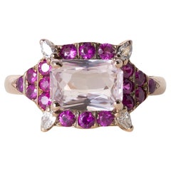 18K Rose Gold 2.08 Carat Orange Peach Sapphire No Heat and Ruby Diamond Ring