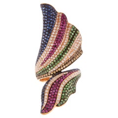18k Rose Gold & 2.1ct Gemstone Pave Bypass Ring with 0.6ct Diamonds, Size 7