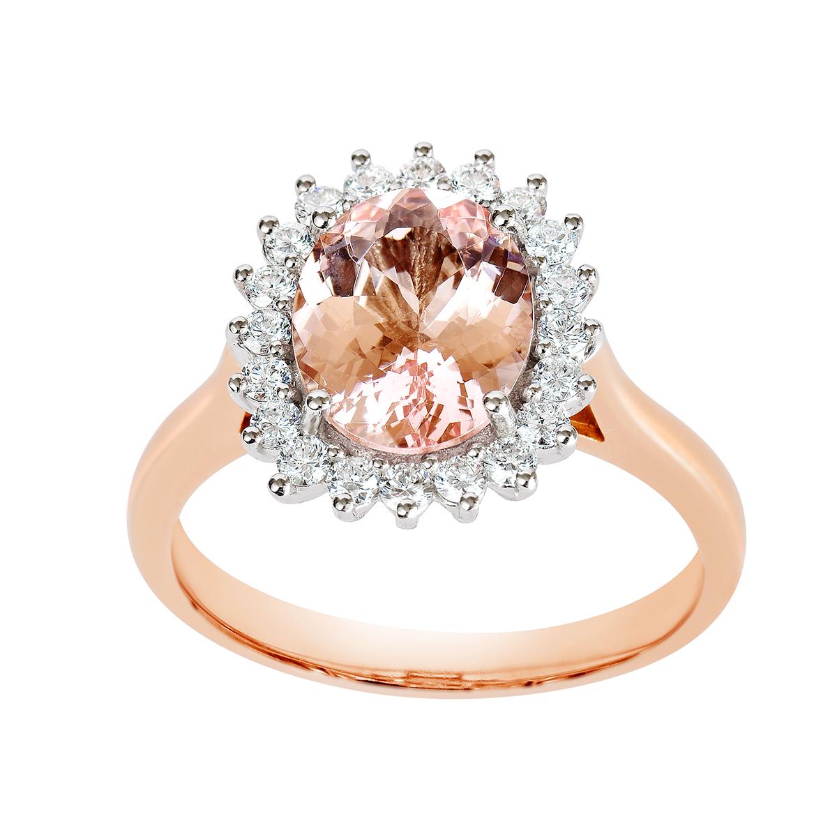 Contemporary 18K Rose Gold 2.27CT Natural Oval Morganite Cluster Ring with 20 VS/G Diamonds