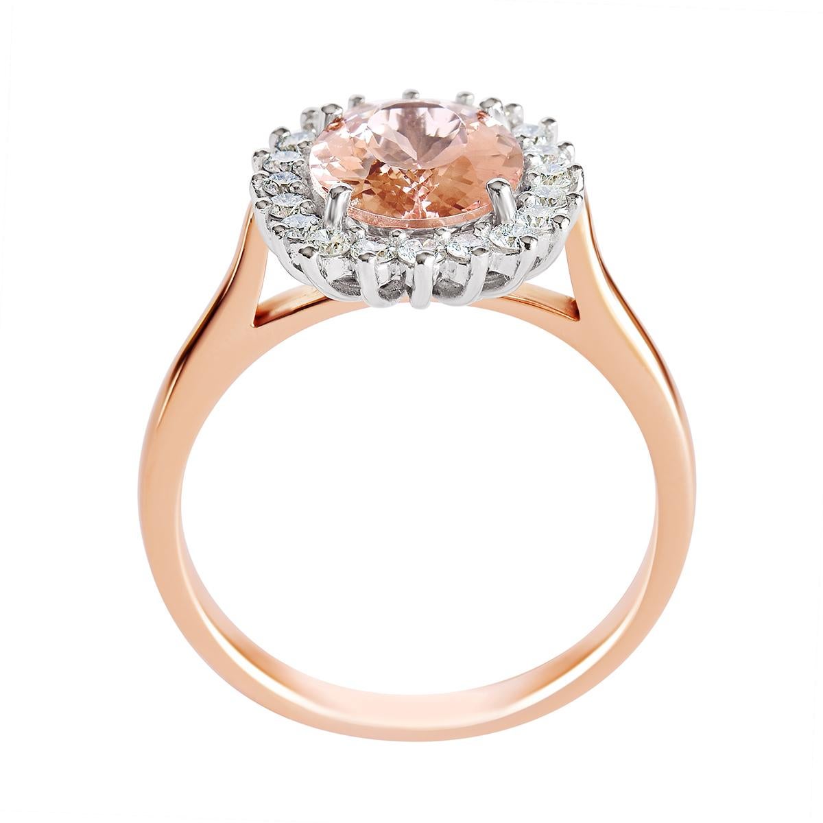 Oval Cut 18K Rose Gold 2.27CT Natural Oval Morganite Cluster Ring with 20 VS/G Diamonds