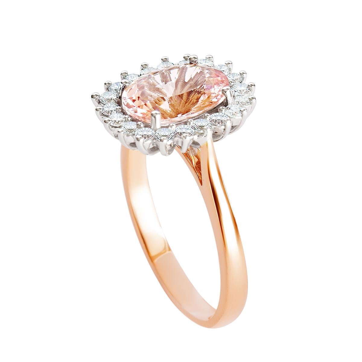 18K Rose Gold 2.27CT Natural Oval Morganite Cluster Ring with 20 VS/G Diamonds In New Condition In Kiara, AU