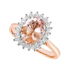 18K Rose Gold 2.27CT Natural Oval Morganite Cluster Ring with 20 VS/G Diamonds