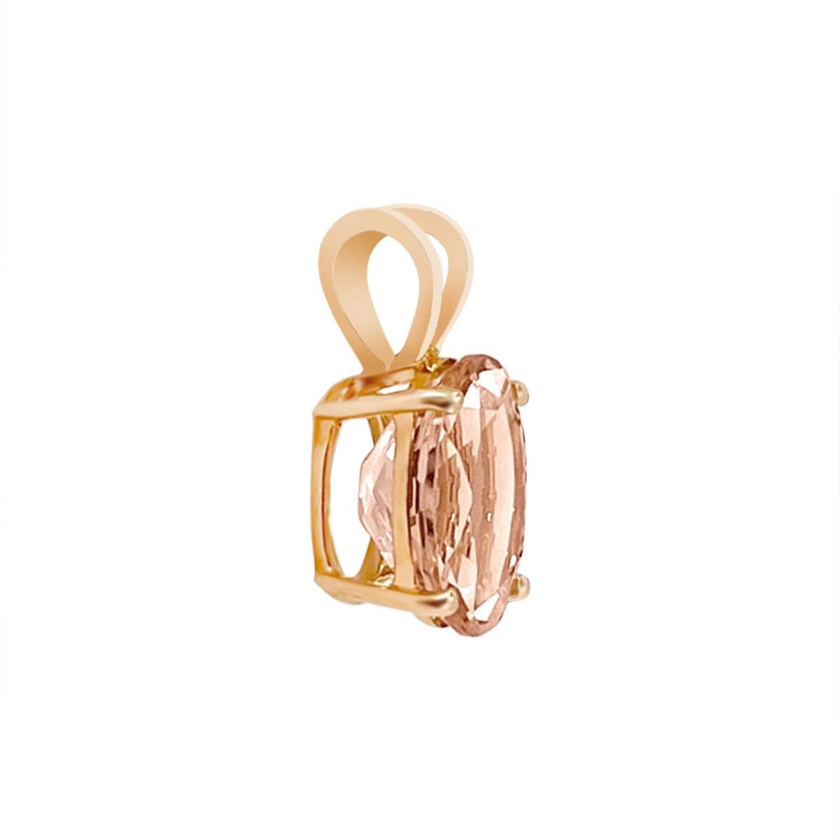 Beautifully Designed Simple Solitaire Pendant with a Soft and Gorgeous Peachy Pink Morganite in Solid 18K Rose Gold. This Oval Shaped Gemstone is a Perfect Addition to Your Wardrobe Whether for the Night Out or Everyday.

Style# TS1246MOP
Morganite: