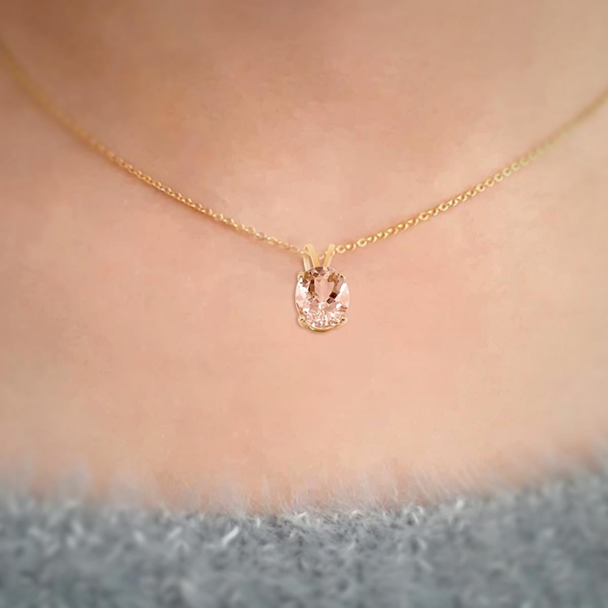 Oval Cut 18K Rose Gold 2.39cts Morganite Pendant. Style# TS1246MOP For Sale