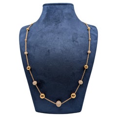 18K Rose Gold 24" Graduated Ball Necklace with Diamonds