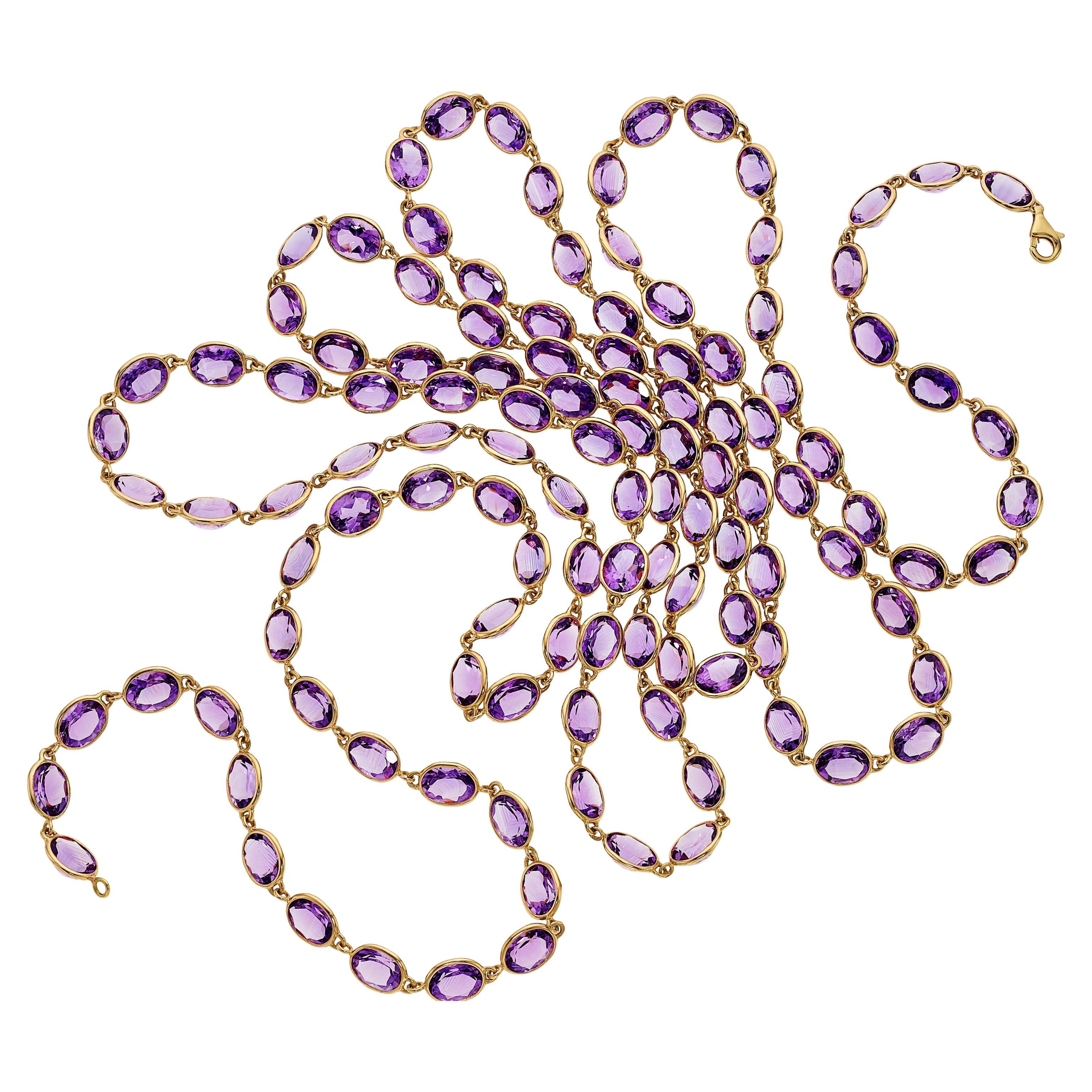 18k Rose Gold & 240.00 Carat Oval Amethyst Necklace, Size 70 Inches
