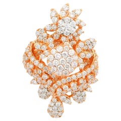 18k Rose Gold 2.46ctw Fiery Diamonds Floral Large Substantial Cocktail Ring