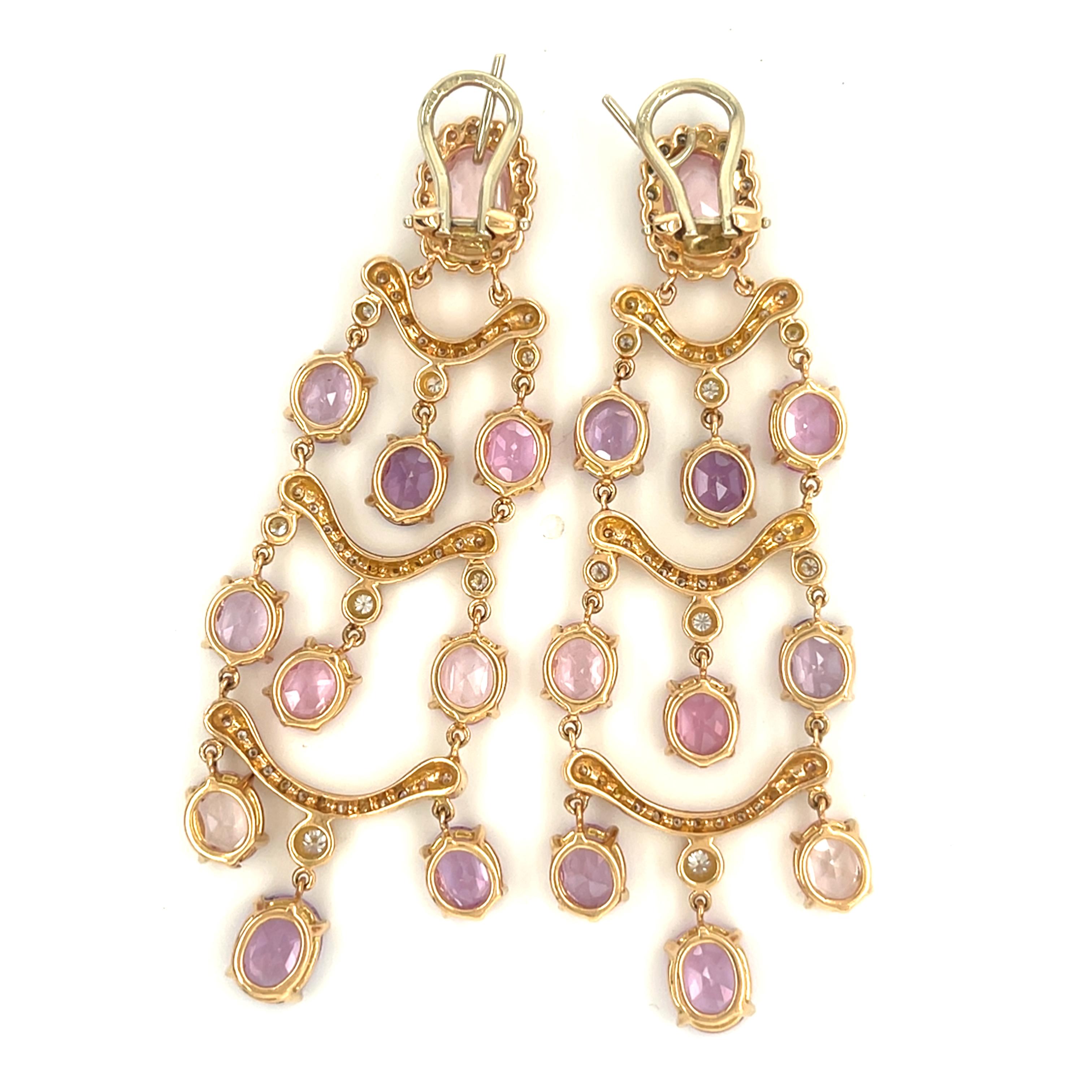 Boucles d'oreilles chandelier en or rose 18k 26 ct saphir rose et violet avec 0.7 ct Dia Unisexe en vente
